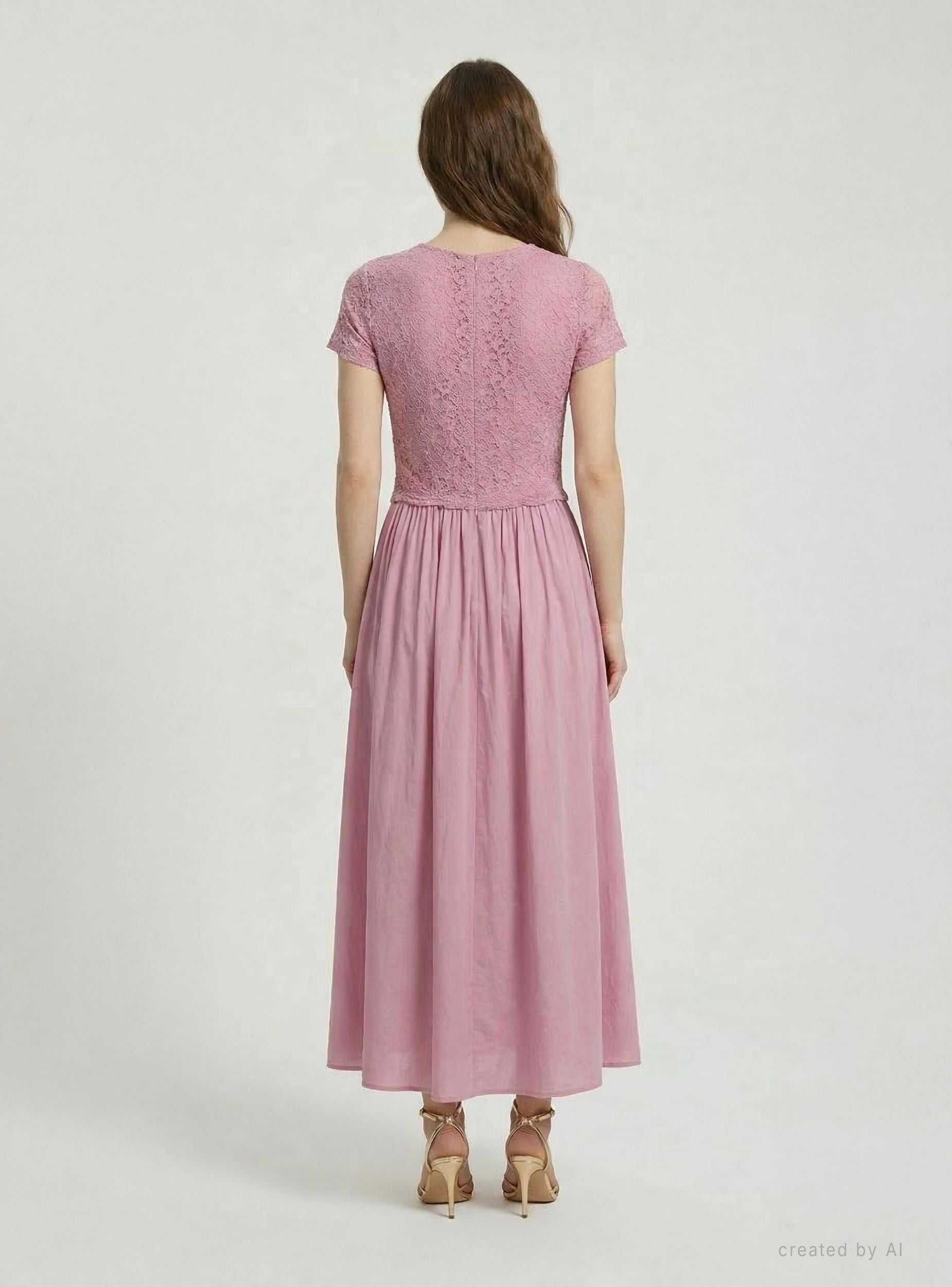 long flowing pink dress with lace sleeves Dusty Pink Lace Tulle Sheer Long Sleeves Elegant Evening Prom Dress