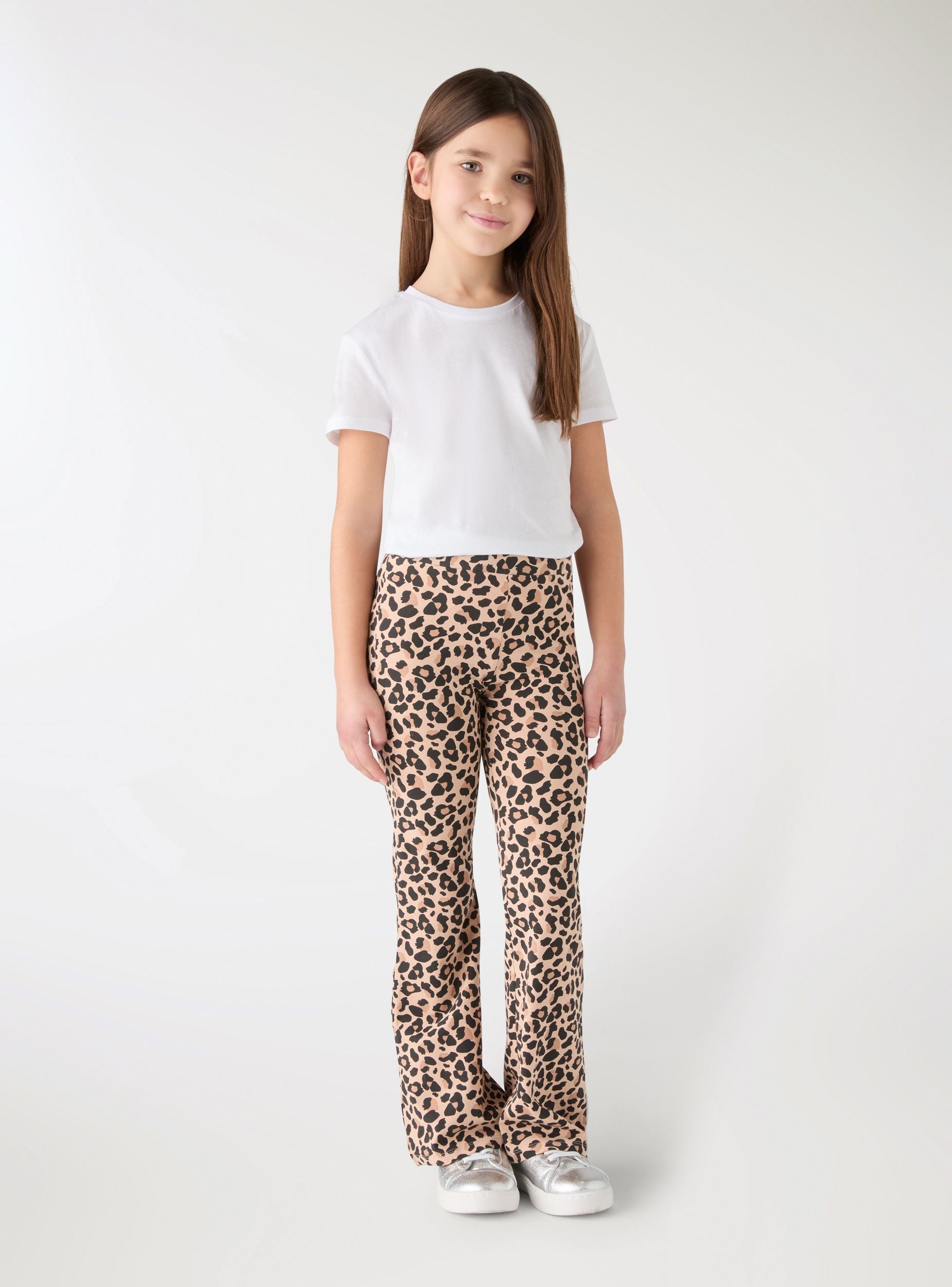 Leggings lunghi a zampa animalier Var beige