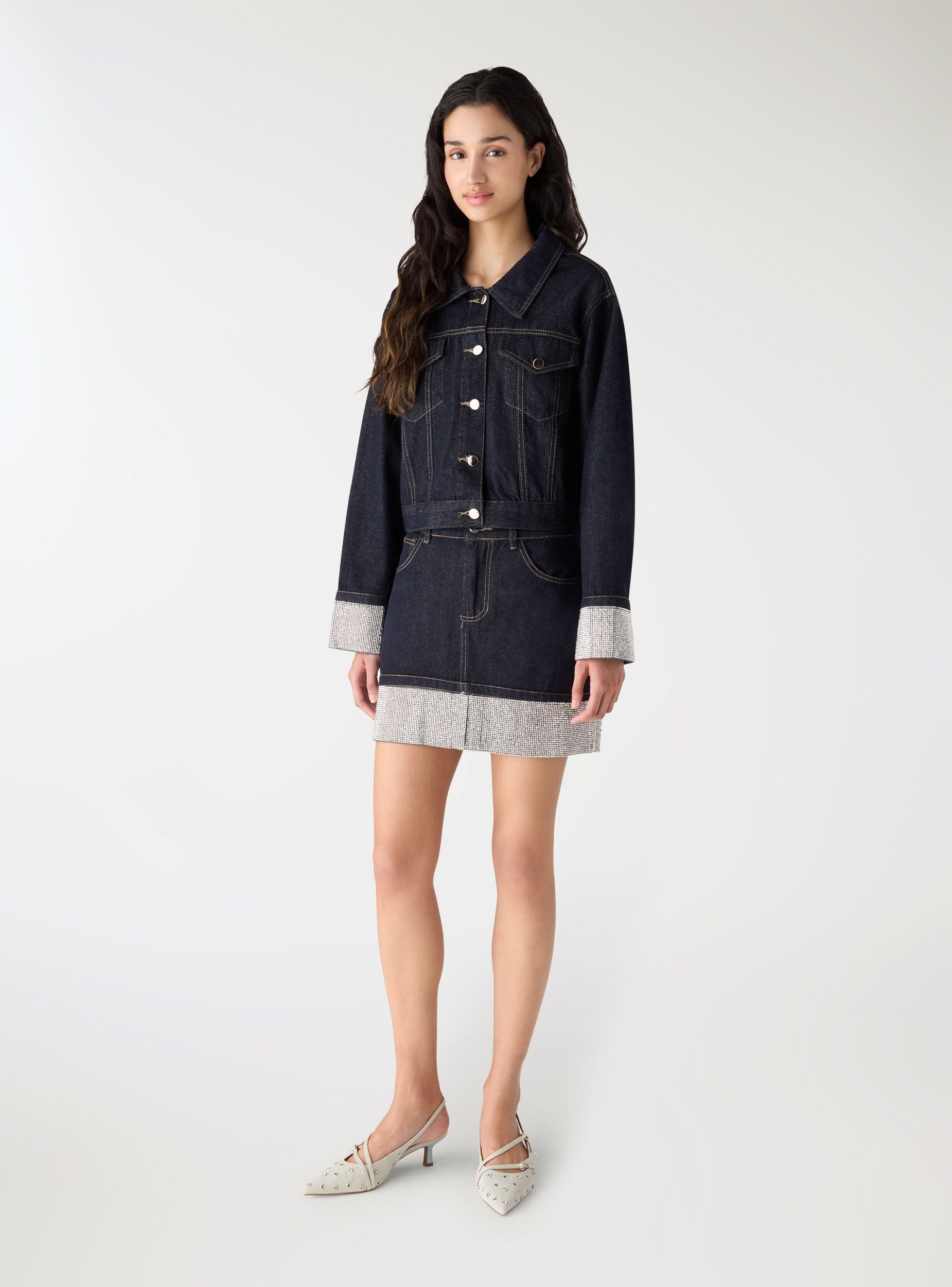 Giacca in denim con applicazioni ai polsi Blu denim