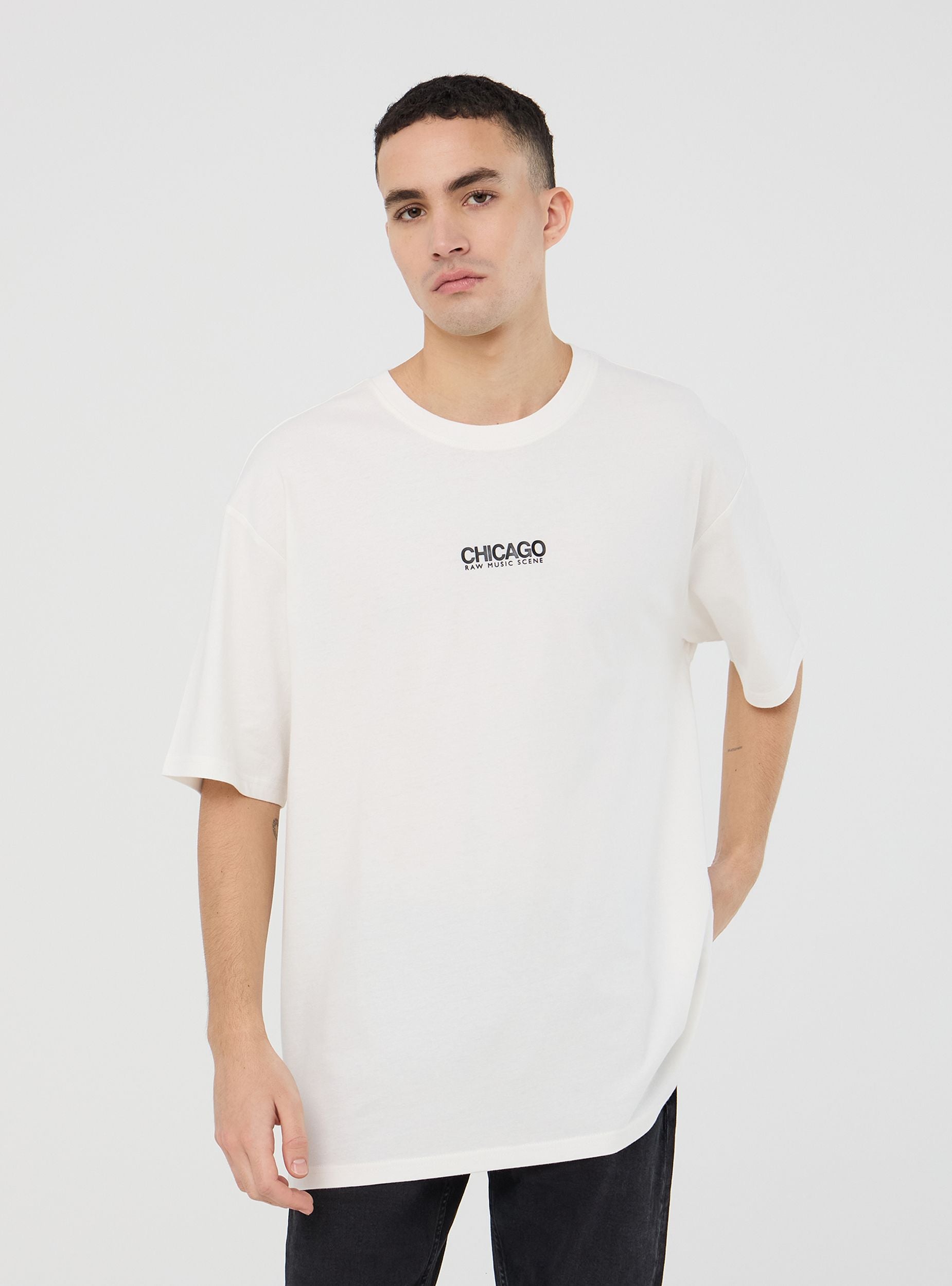 T-shirt over con scritte fronte/retro Bianco lana uomo