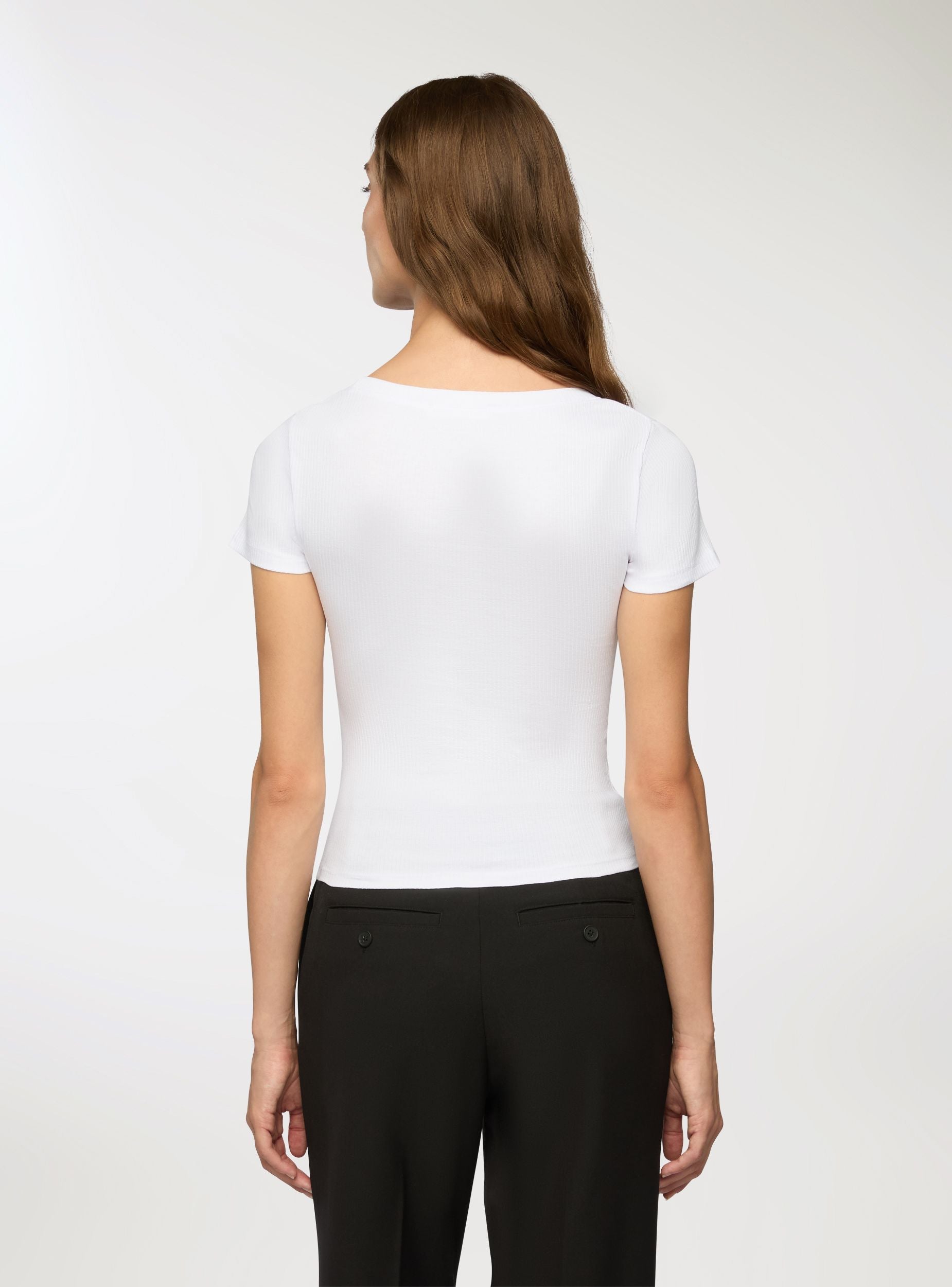 T-shirt slim a costine Bianco ottico donna