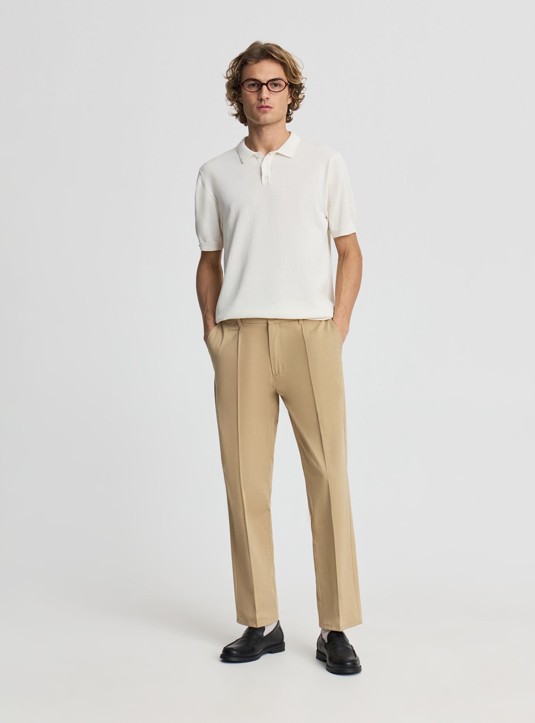 T-shirt polo in maglia Bianco lana uomo