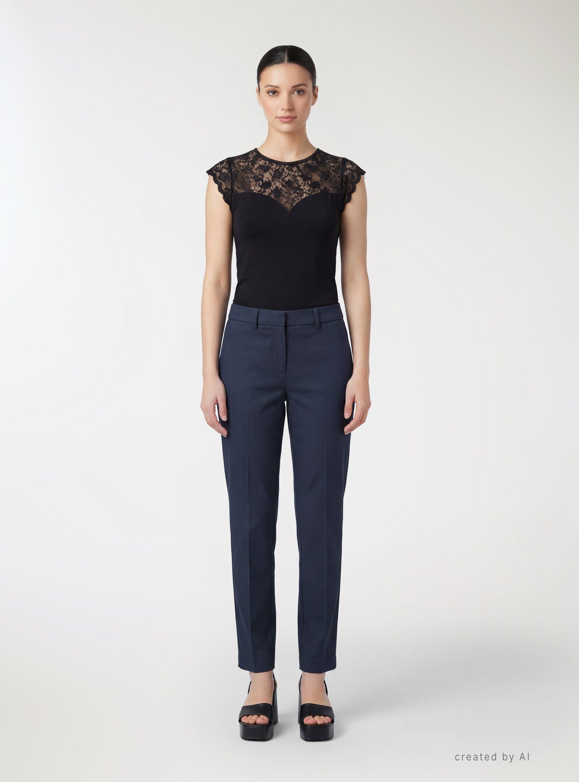 Pantaloni skinny in rasatello di cotone a tinta unita Blu scuro