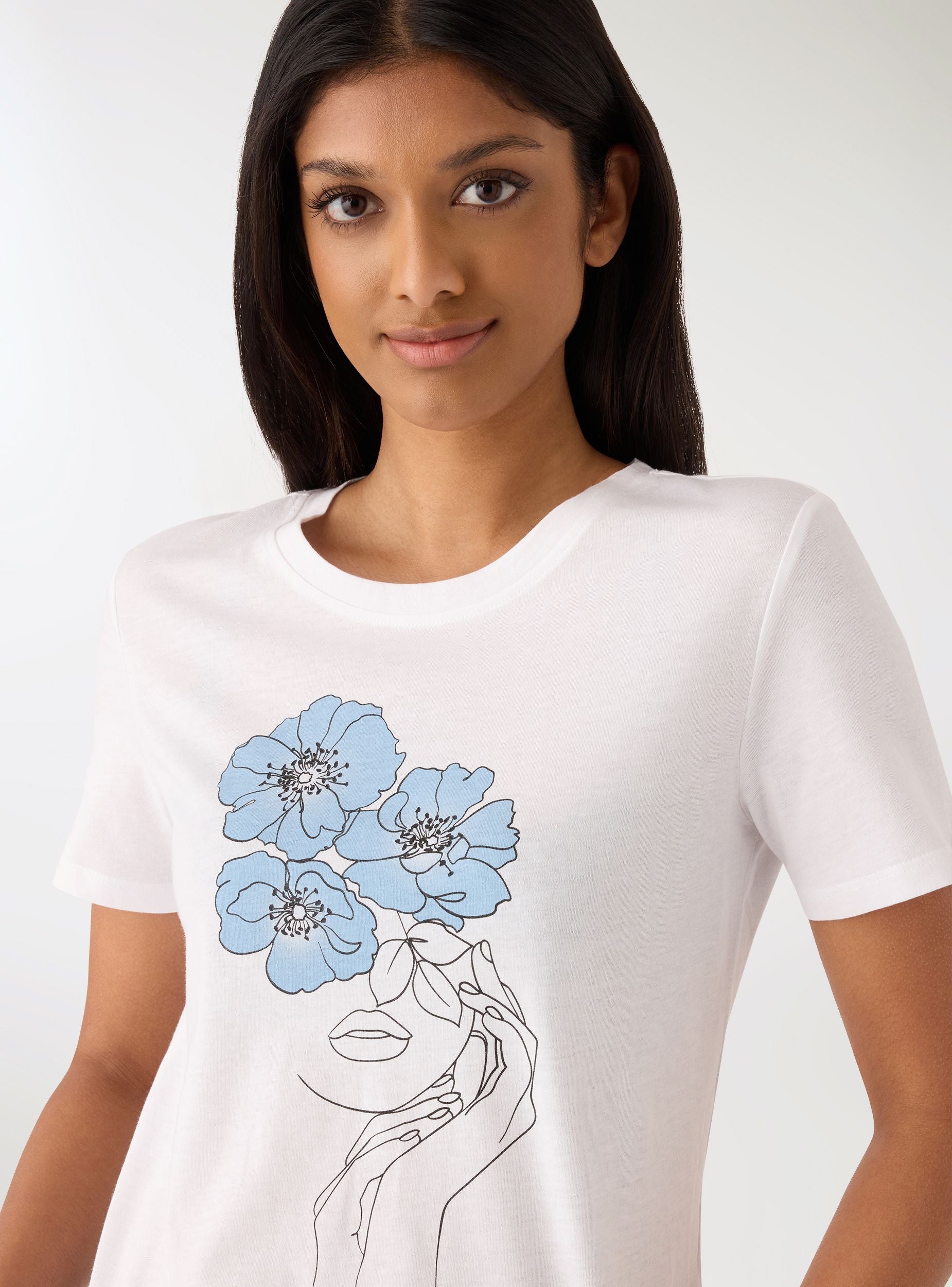 T-shirt con stampa volto Bianco ottico donna