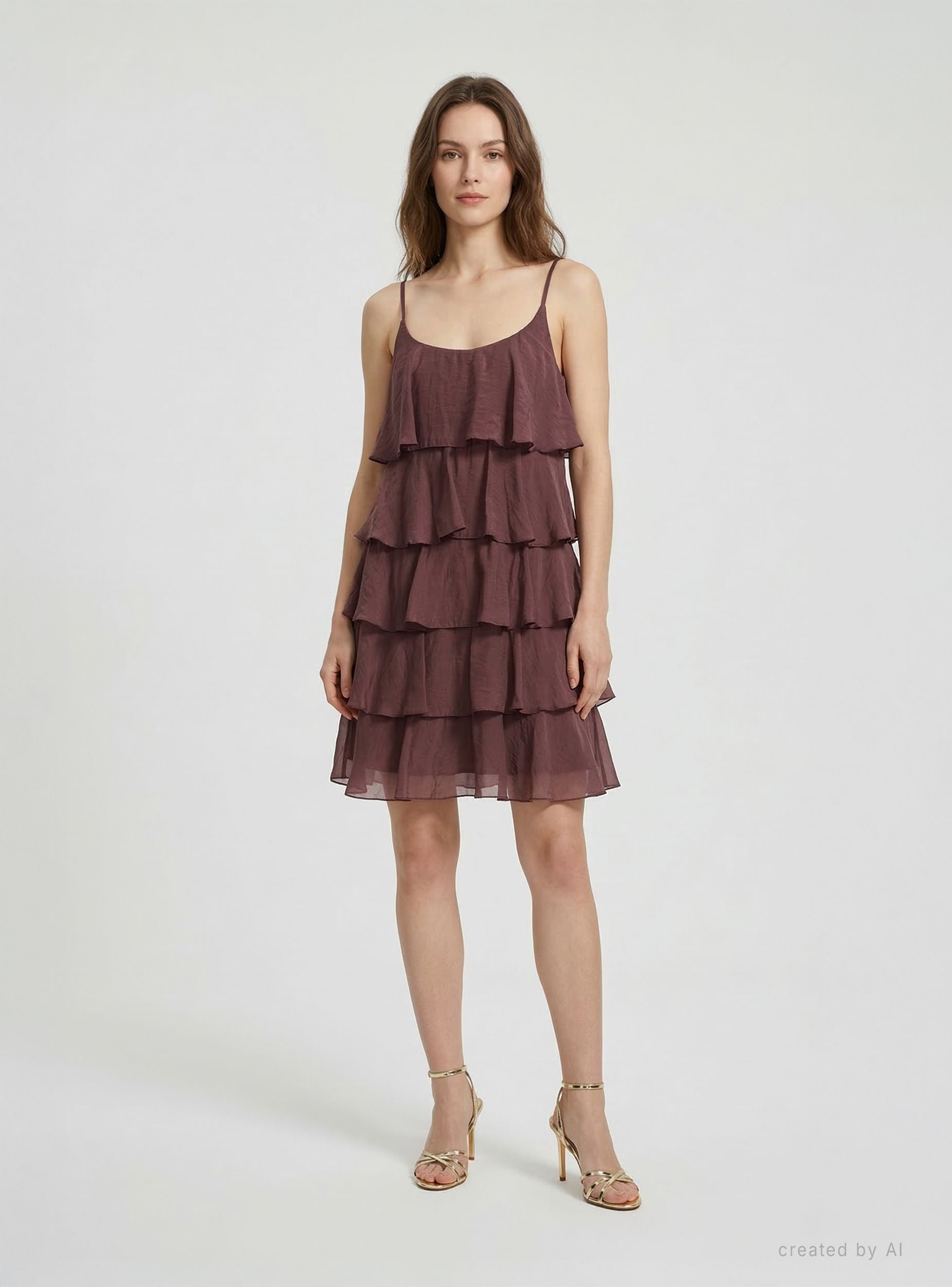 Vestito con balze a tinta unita donna