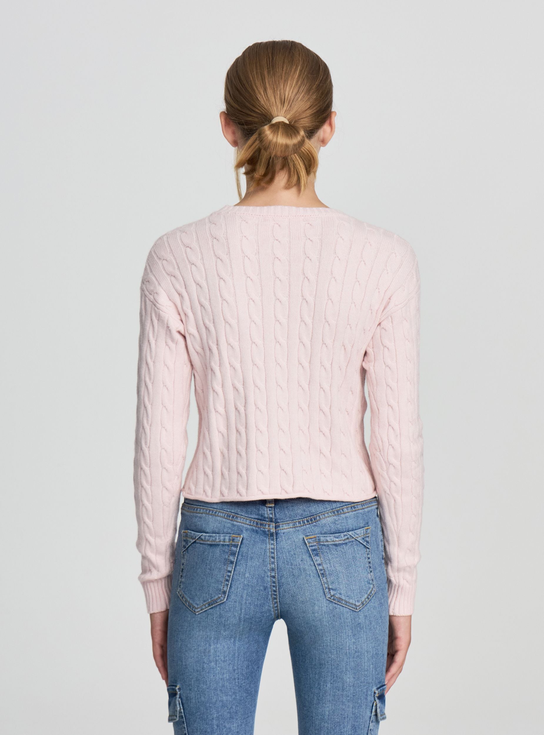 Maglia con lavorazione a treccia Rosa chiaro melange