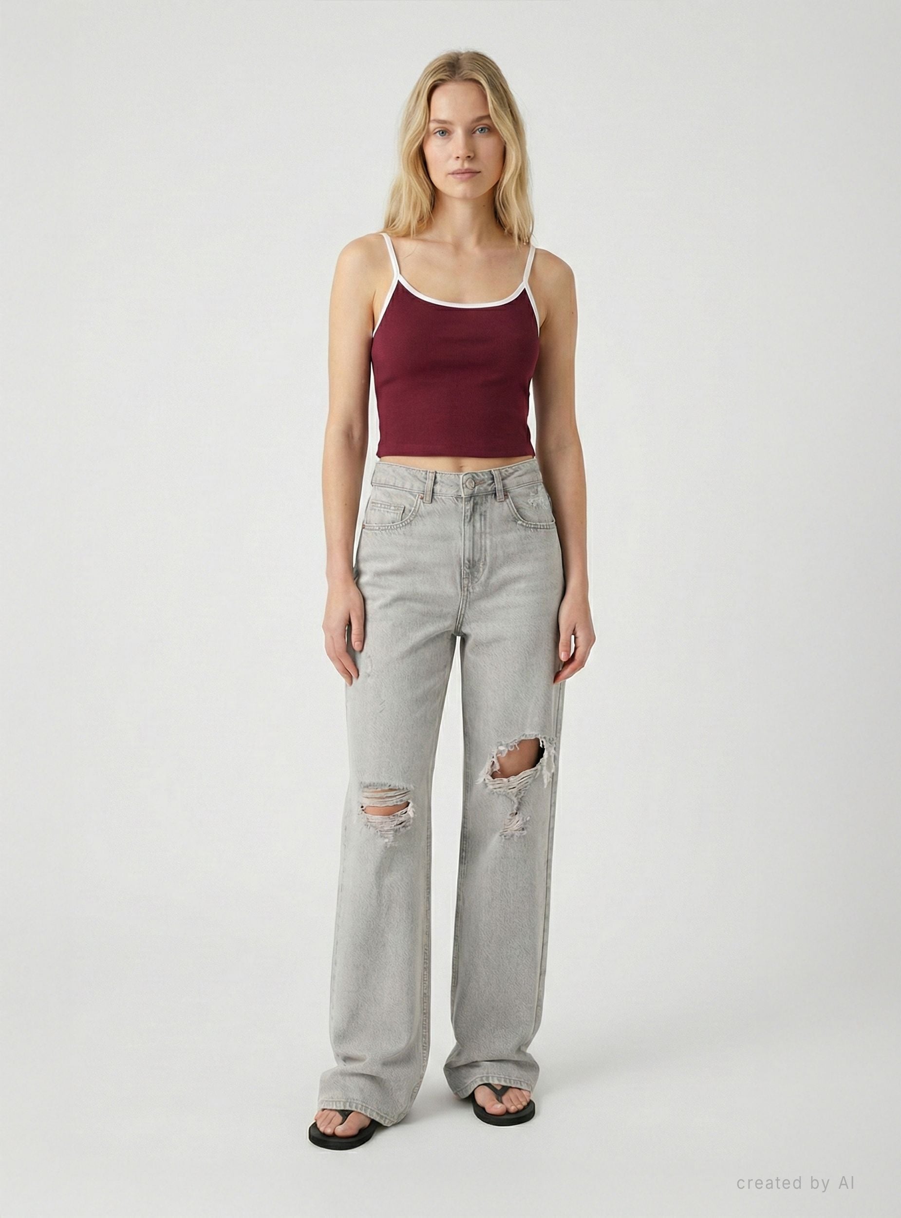 Jeans wide leg con strappi Grigio denim