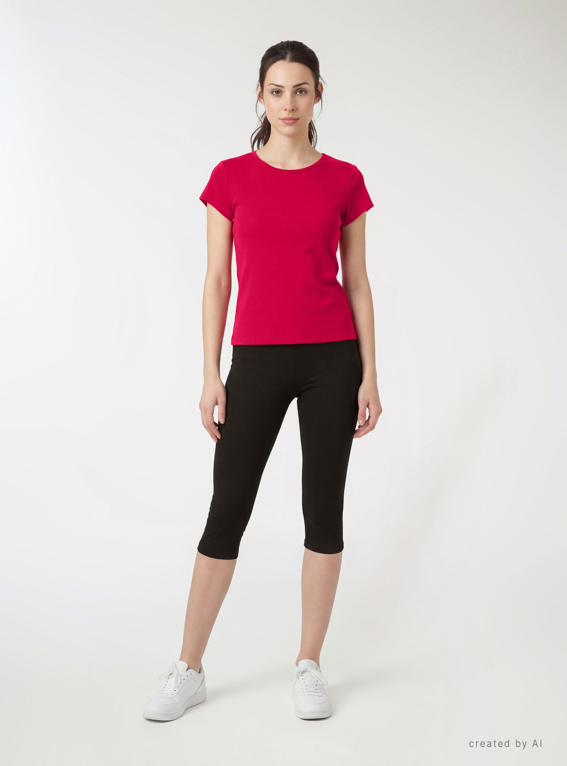 T-shirt tinta unita elasticizzata Rosso scuro donna