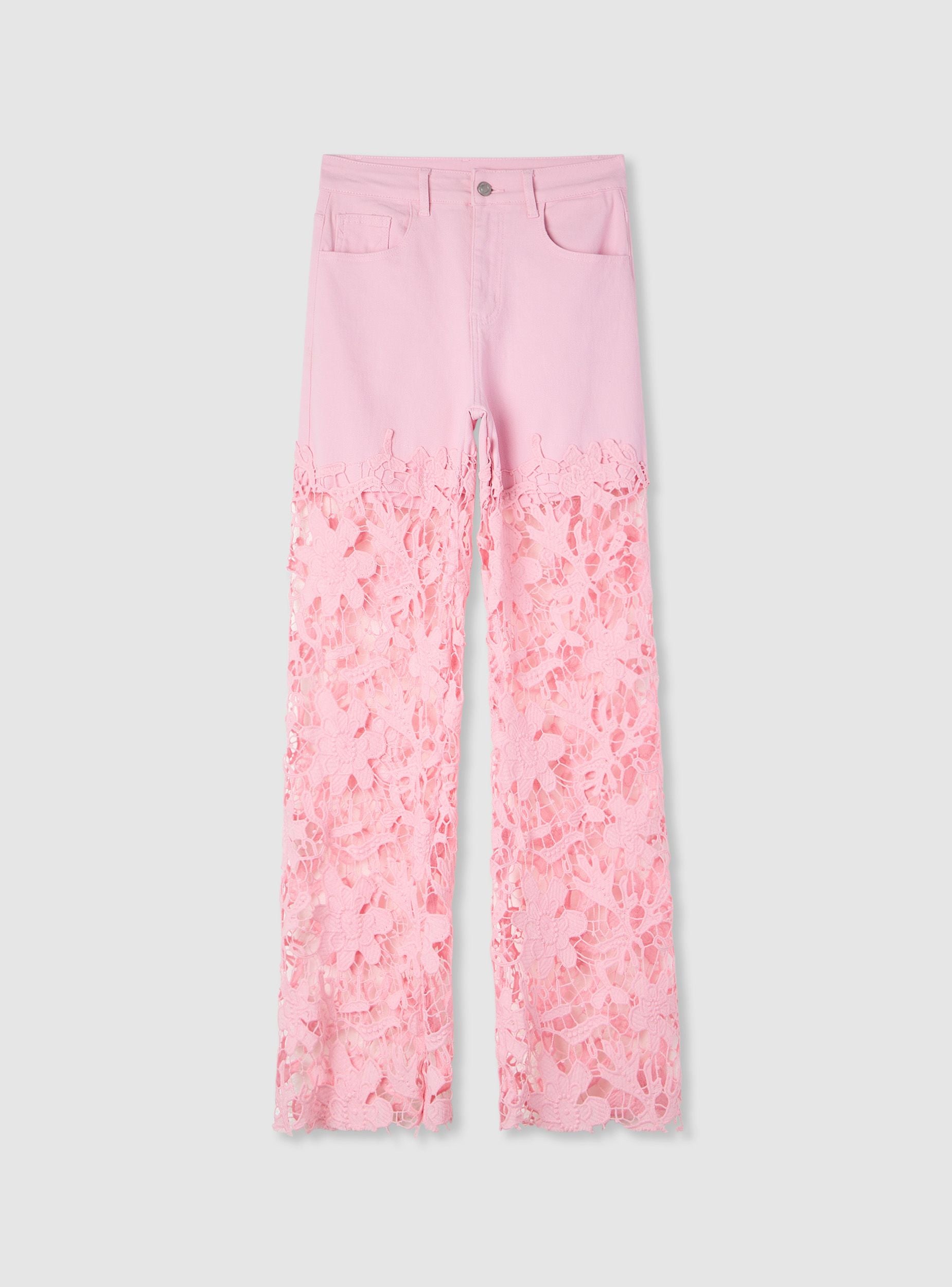Pantaloni straight con inserto in pizzo