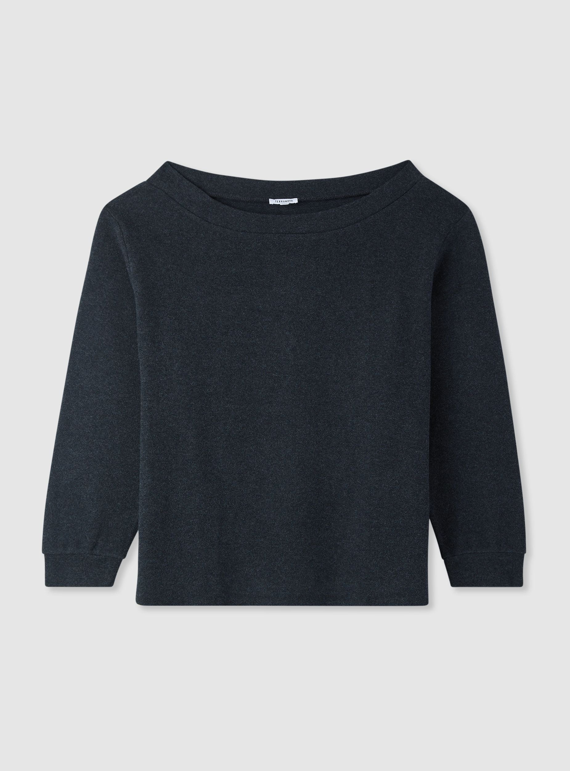 T-shirt in maglia tinta unita Nero melange donna