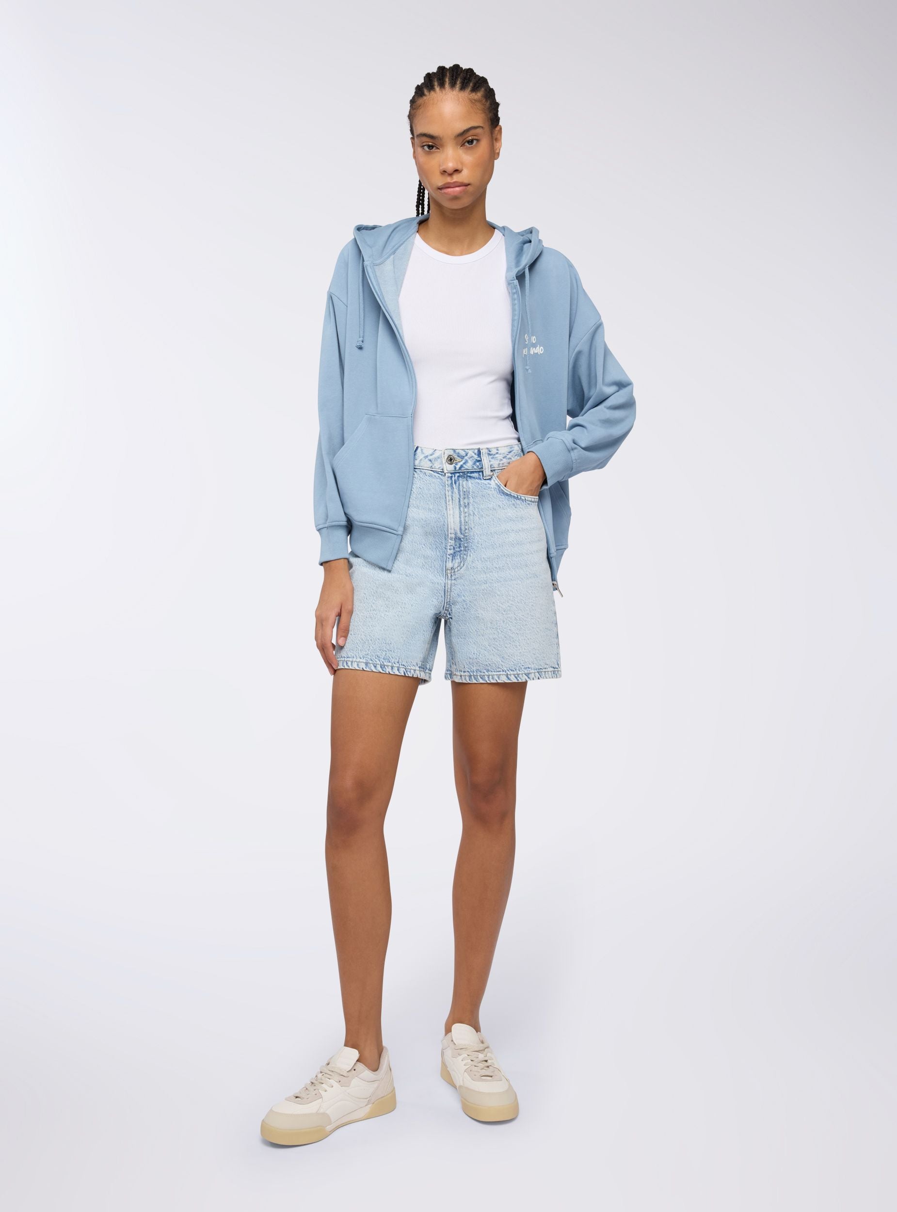 Felpa con zip e cappuccio con scritta simpatica Blu denim