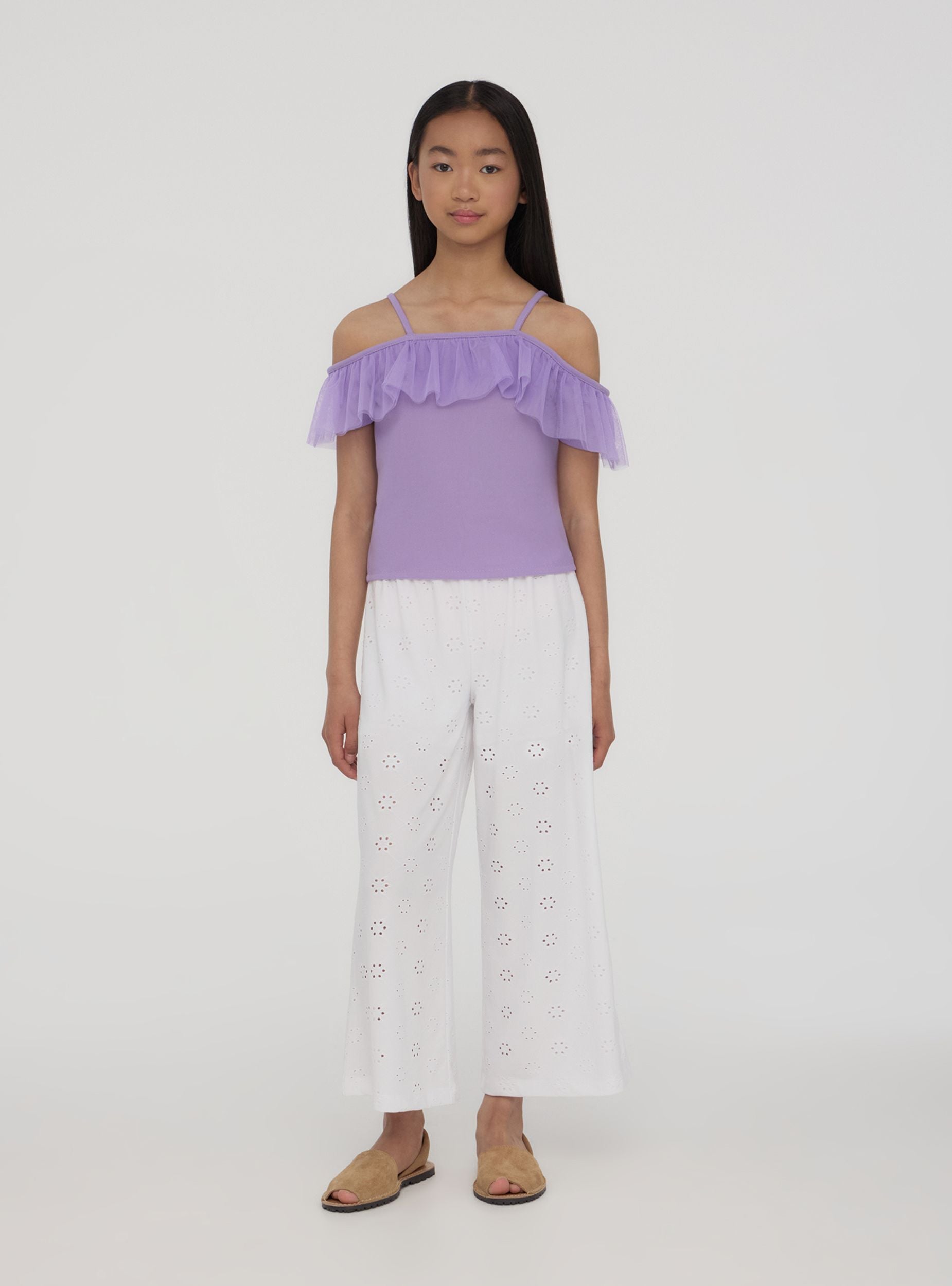 Pantaloni wide leg in sangallo Bianco ottico