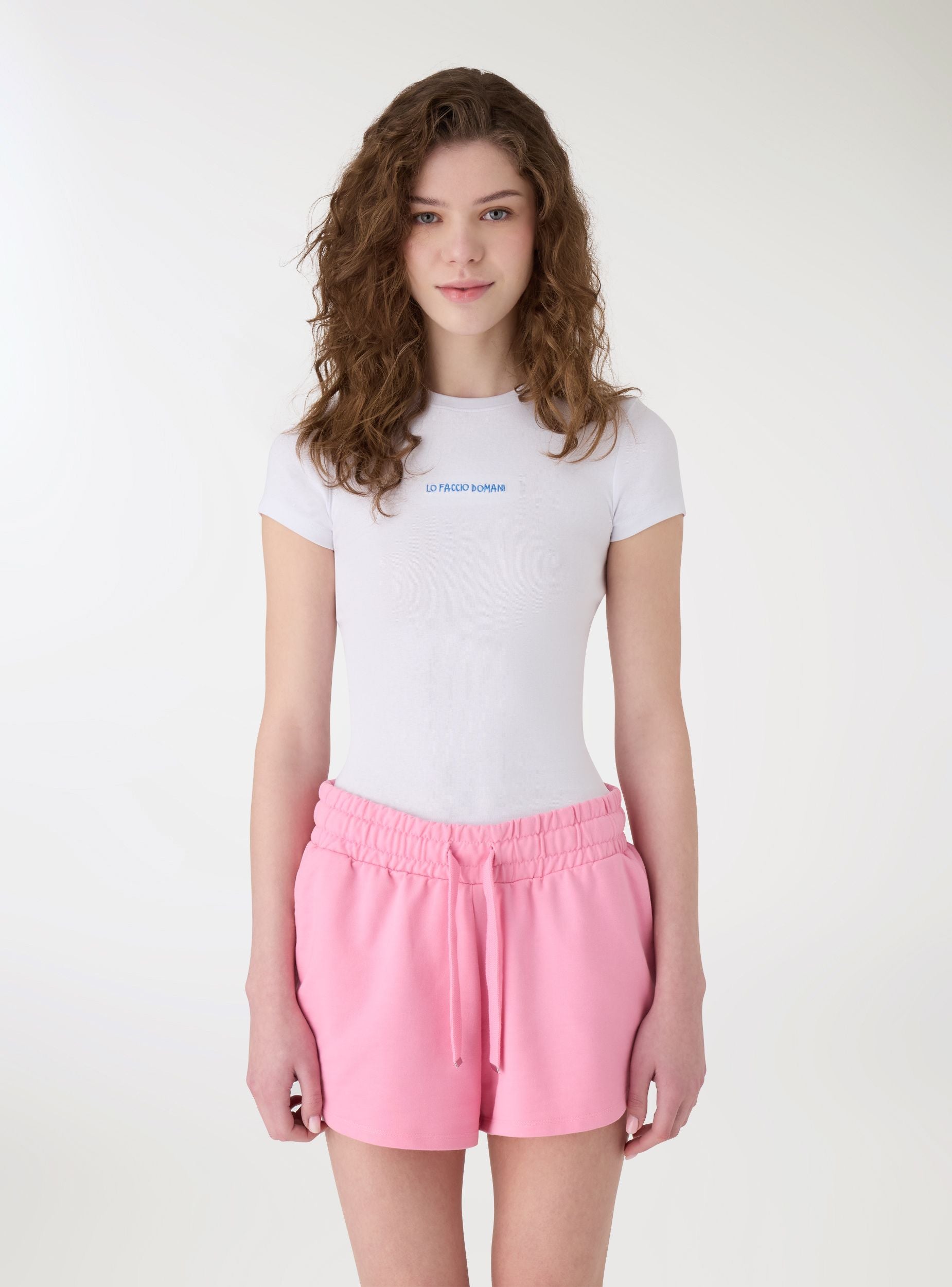 T-shirt crop con scritta ricamo Bianco ottico donna