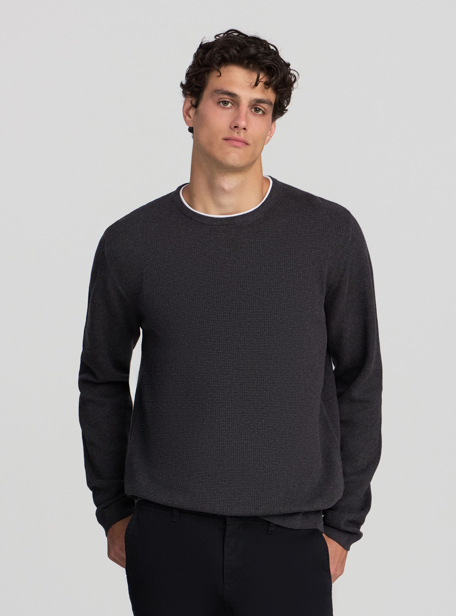 Maglia girocollo effetto doppiata Grigio scuro melange