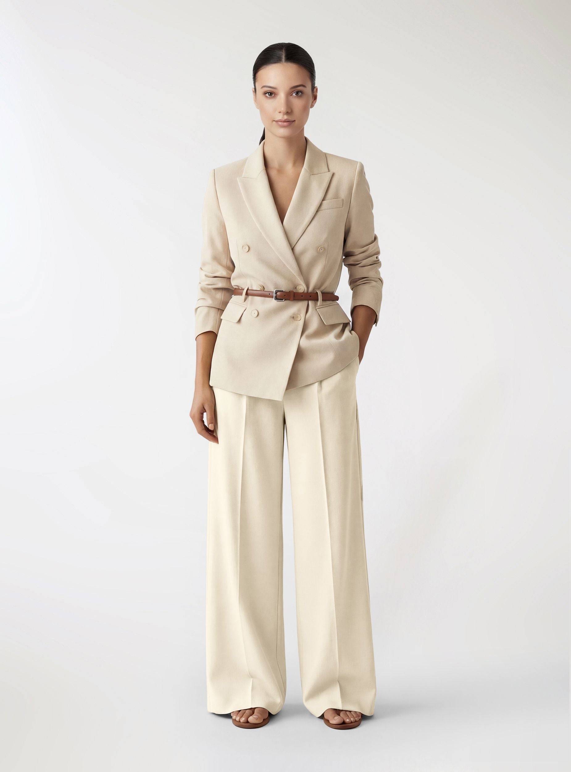 Pantaloni culotte con cintura Beige chiaro