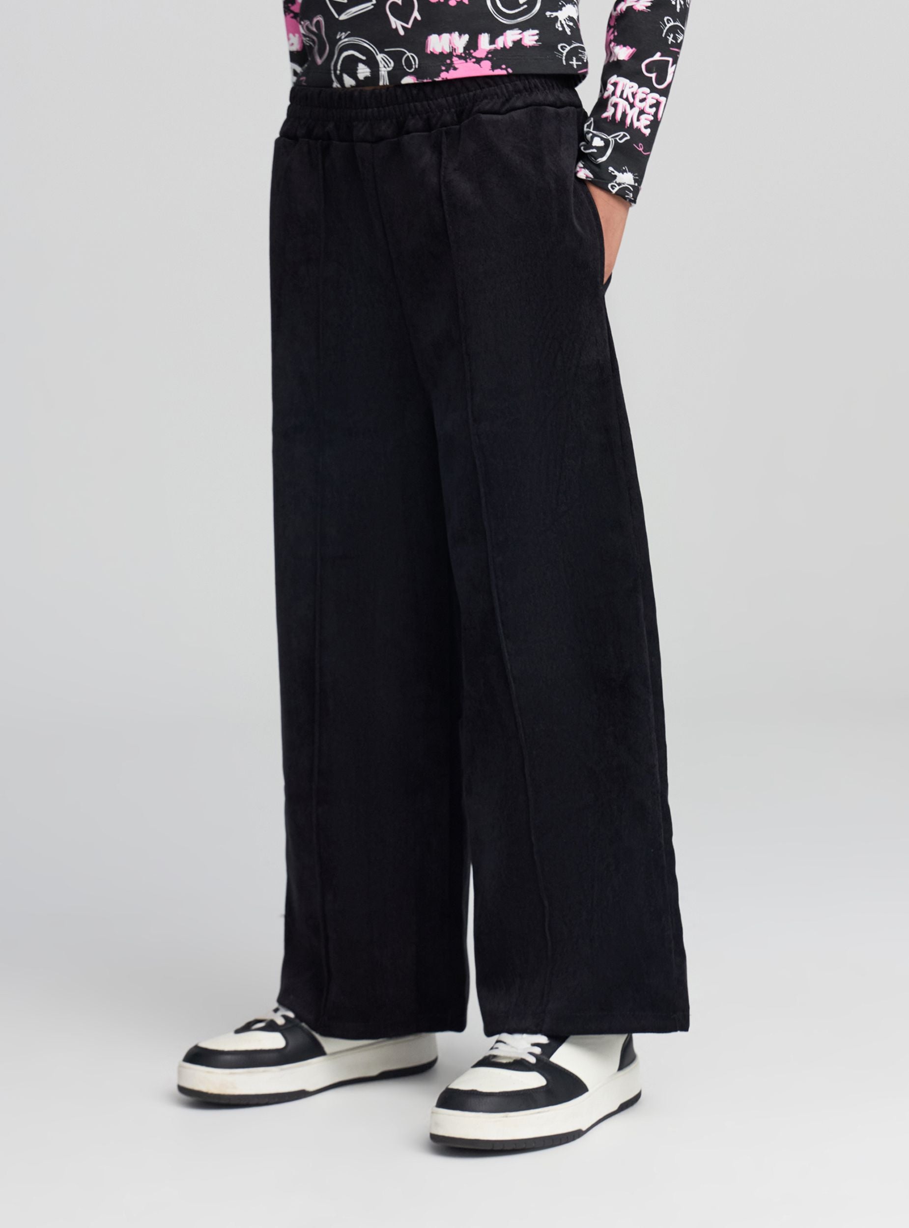 Pantaloni wide leg effetto velluto