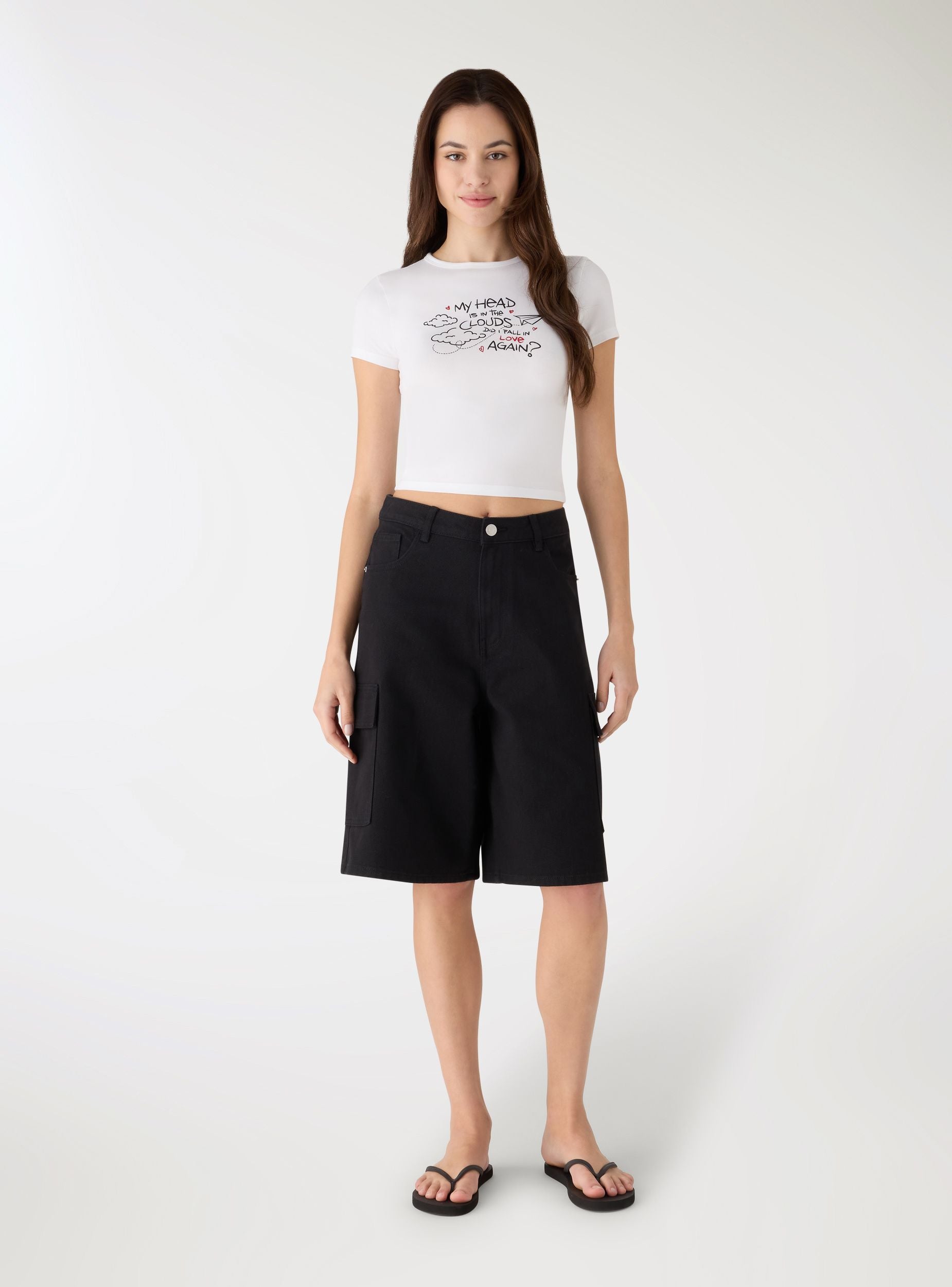 T-shirt crop con scritte Bianco ottico donna