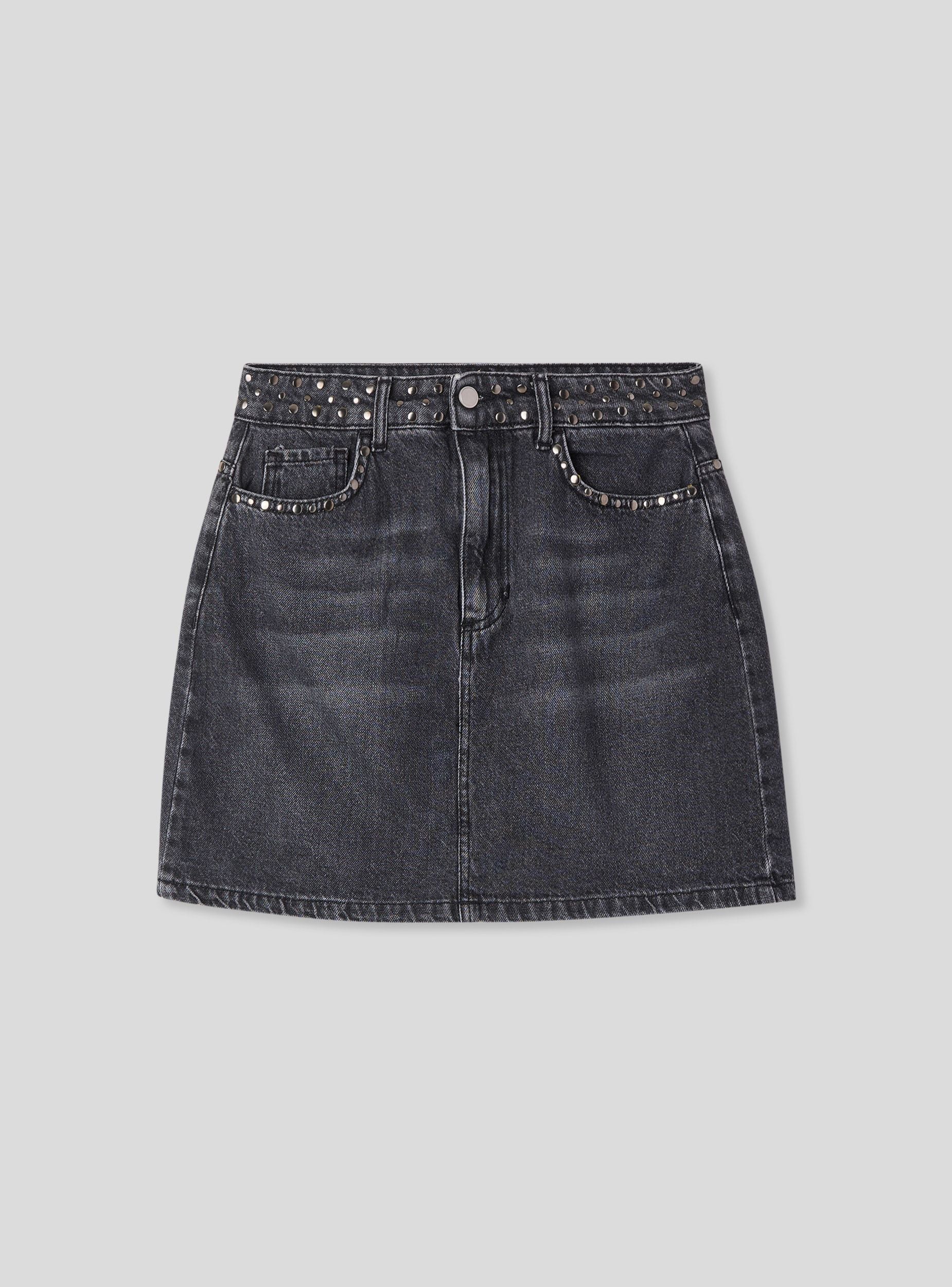 Minigonna in denim con borchie Nero denim