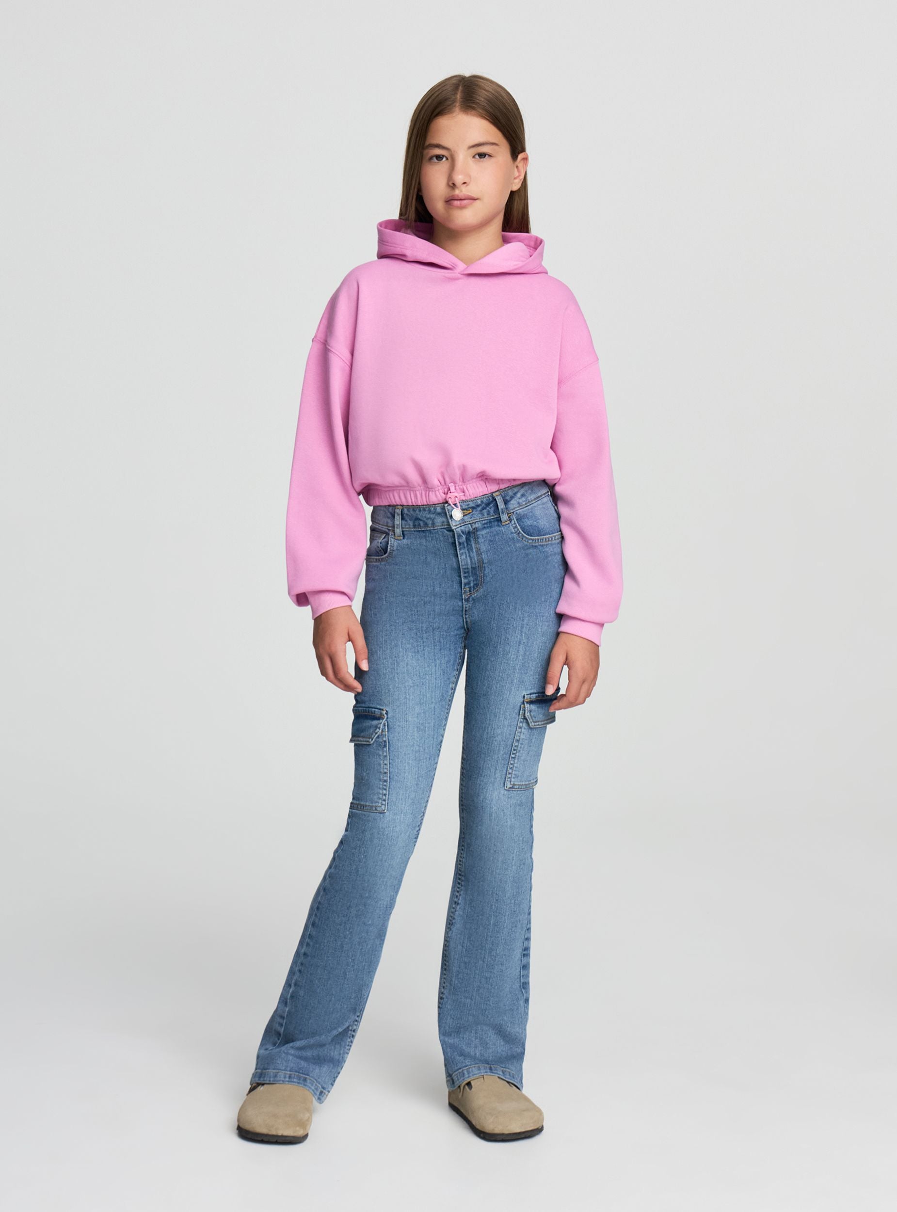 Felpa crop con cappuccio e coulisse