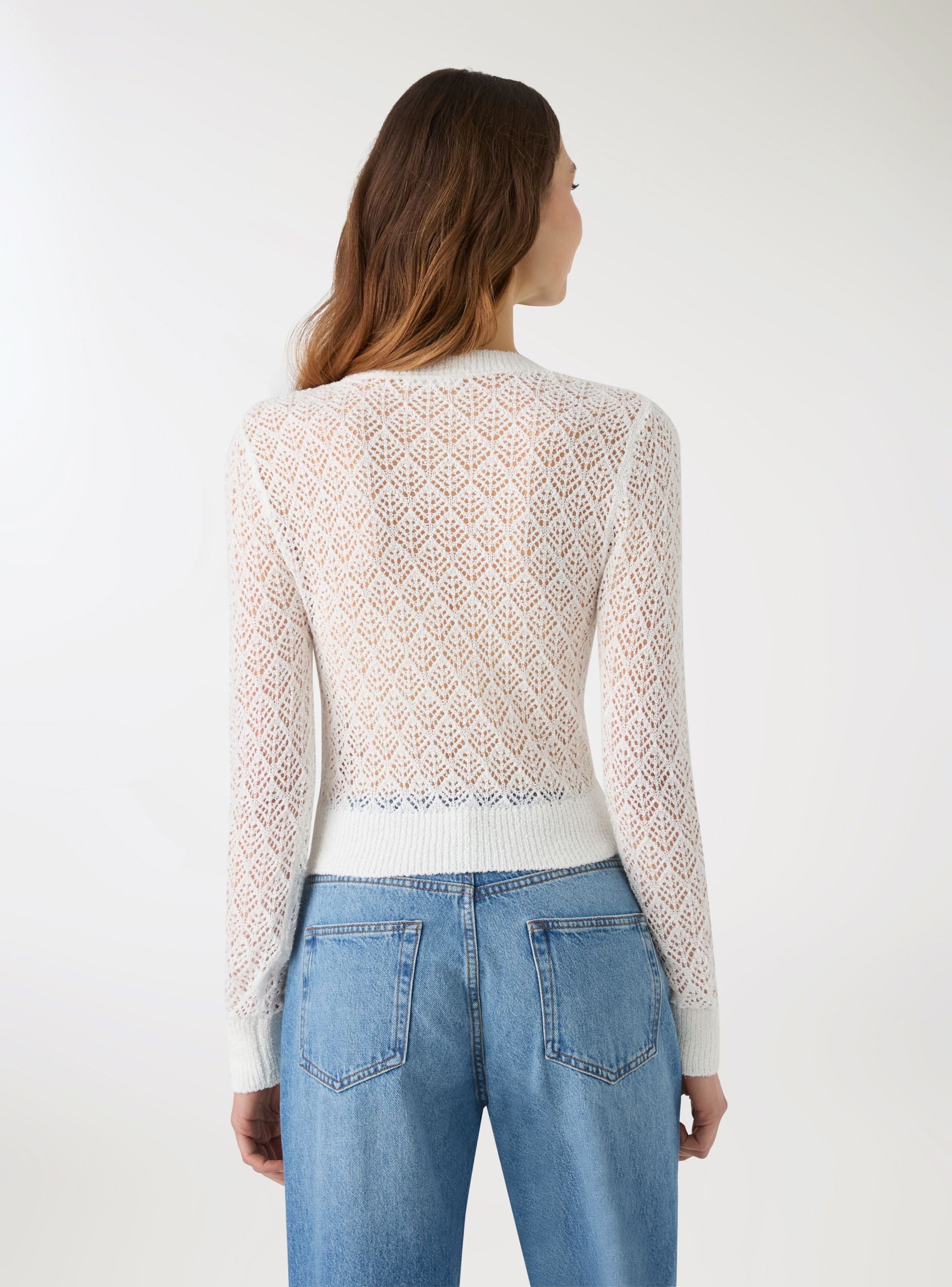 Cardigan traforato scollo a v con bottoni Bianco lana