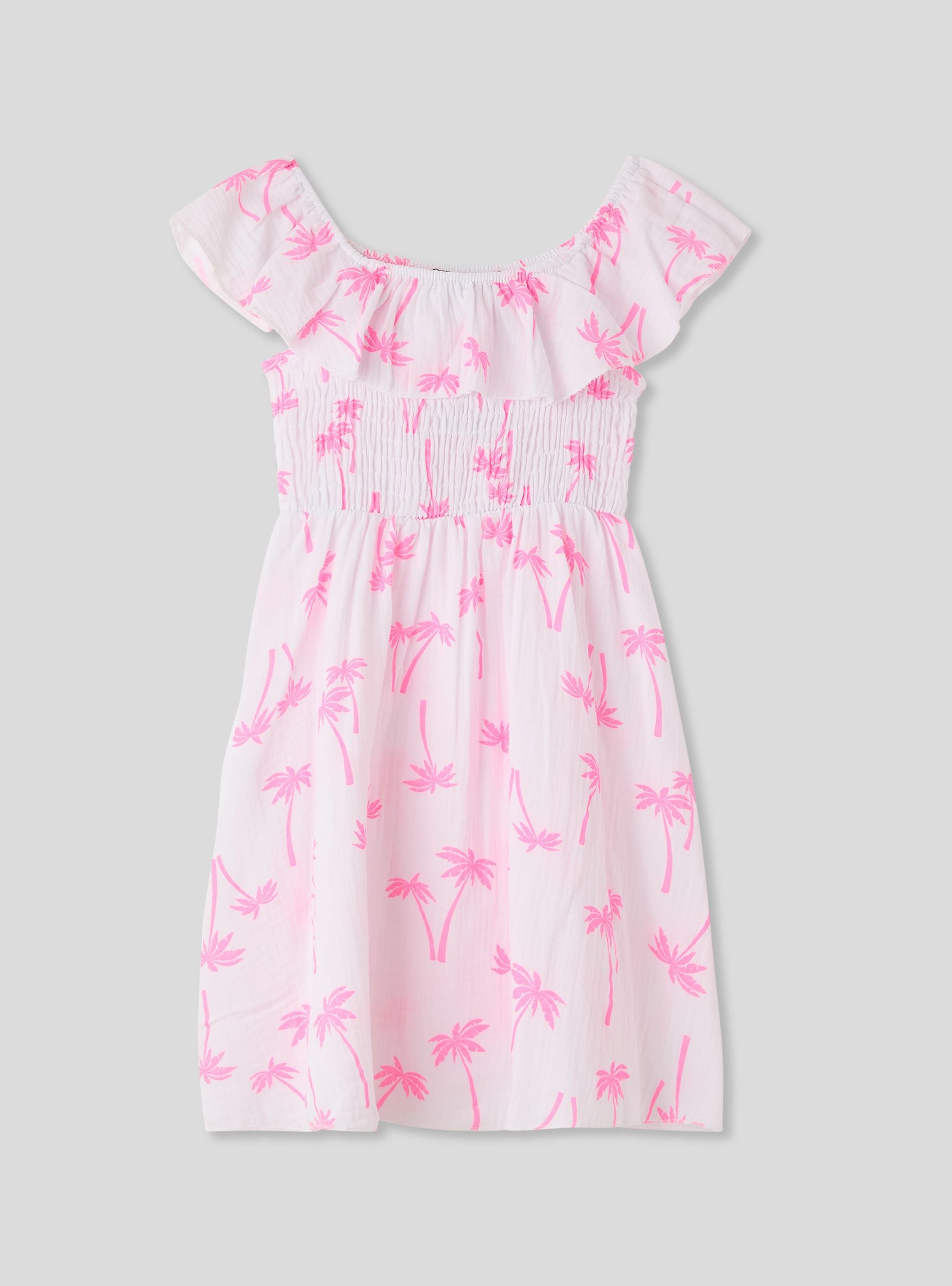 Vestito fantasia palme Var bianco ottico donna