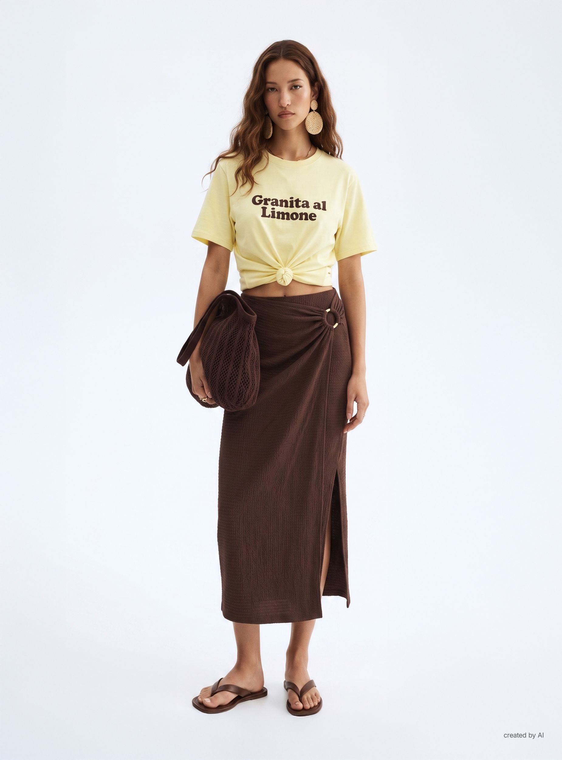 T-shirt ampia con scritta Giallo chiaro