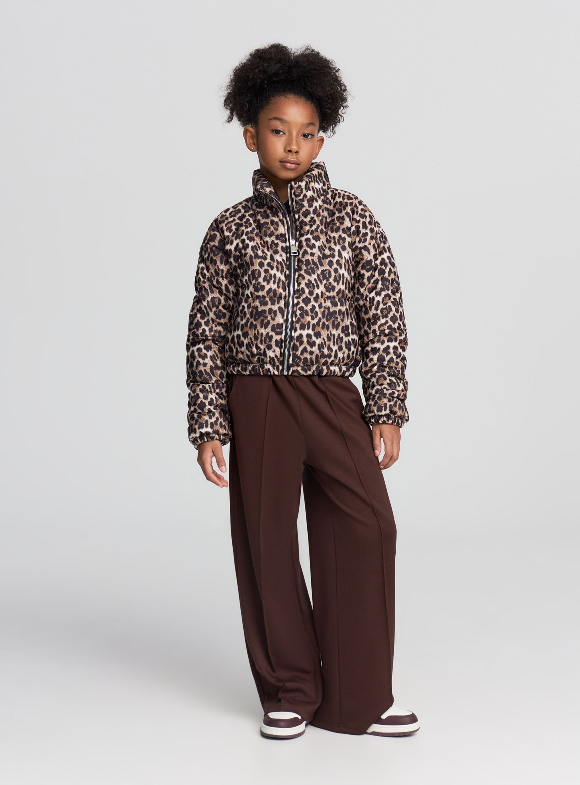 Giubbotto imbottito crop animalier Var beige