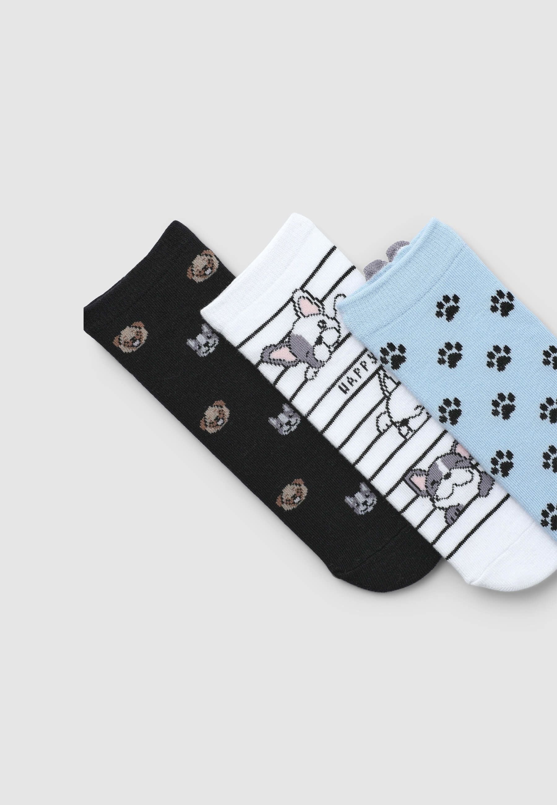 Pack 3 paia di calzini a fantasia animaletti Var bianco ottico