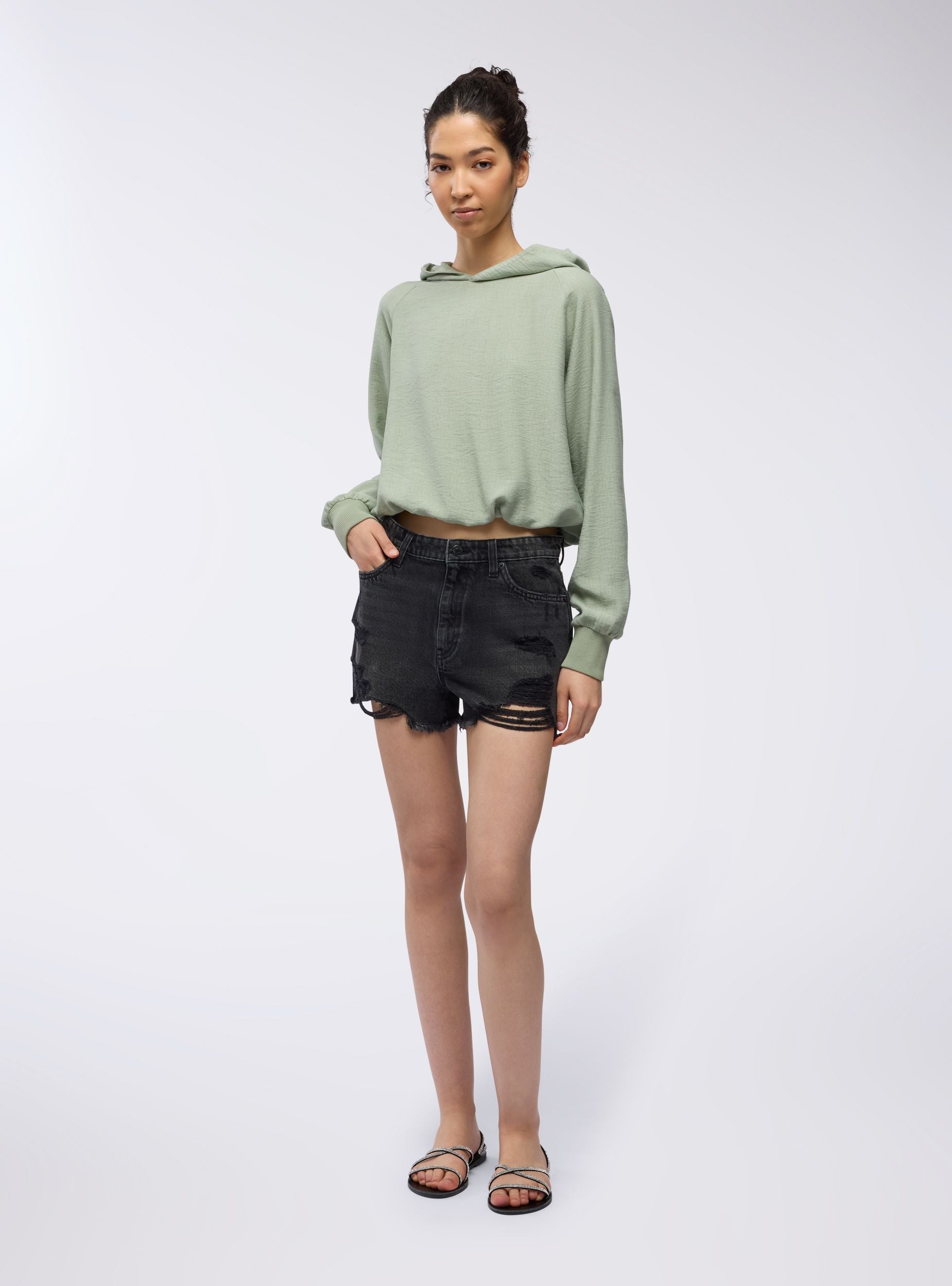 Felpa crop con cappuccio e elastico