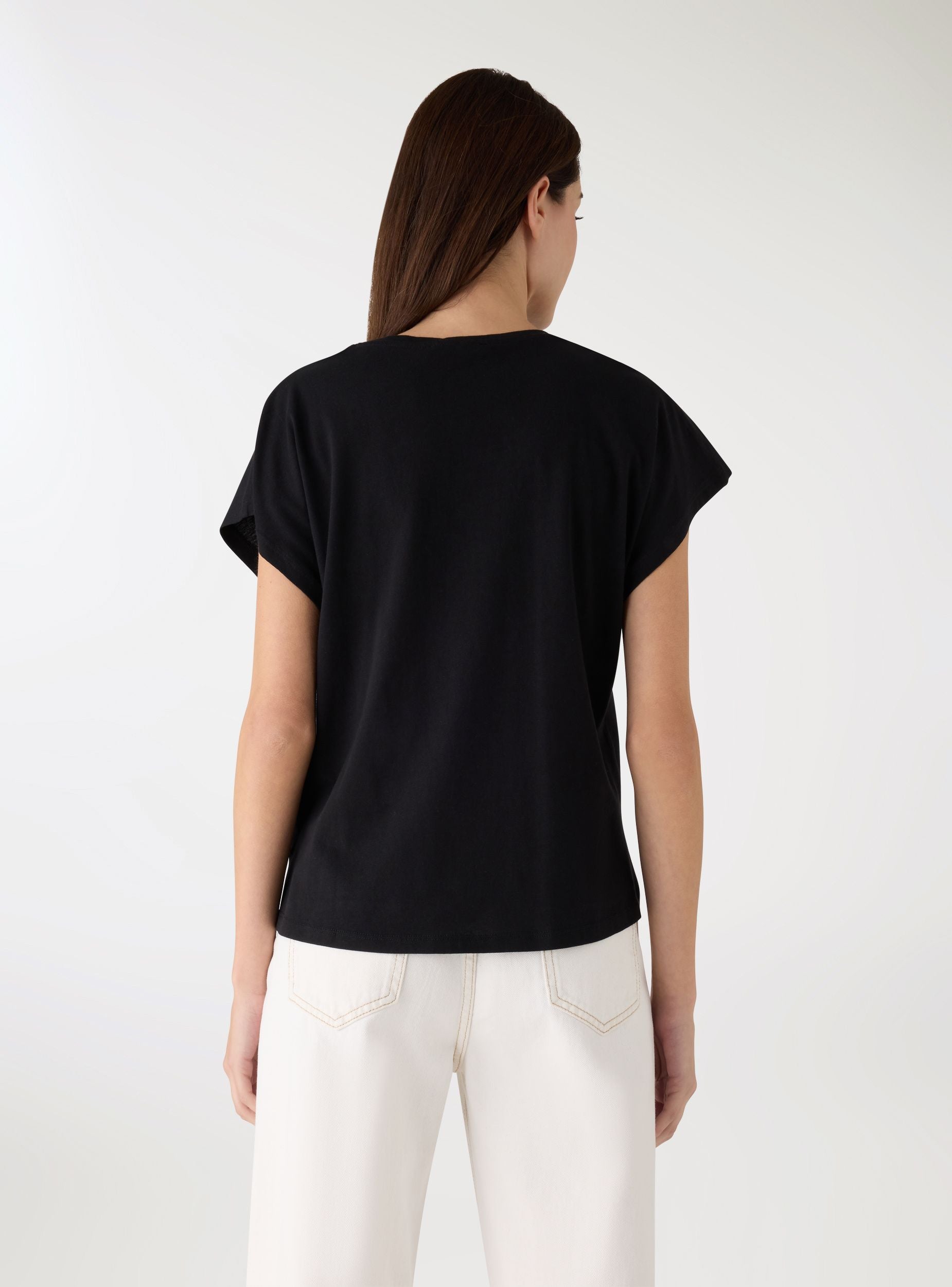 T-shirt con stampa fiori e paillettes Nero SAB0084078001S105 - Terranova
