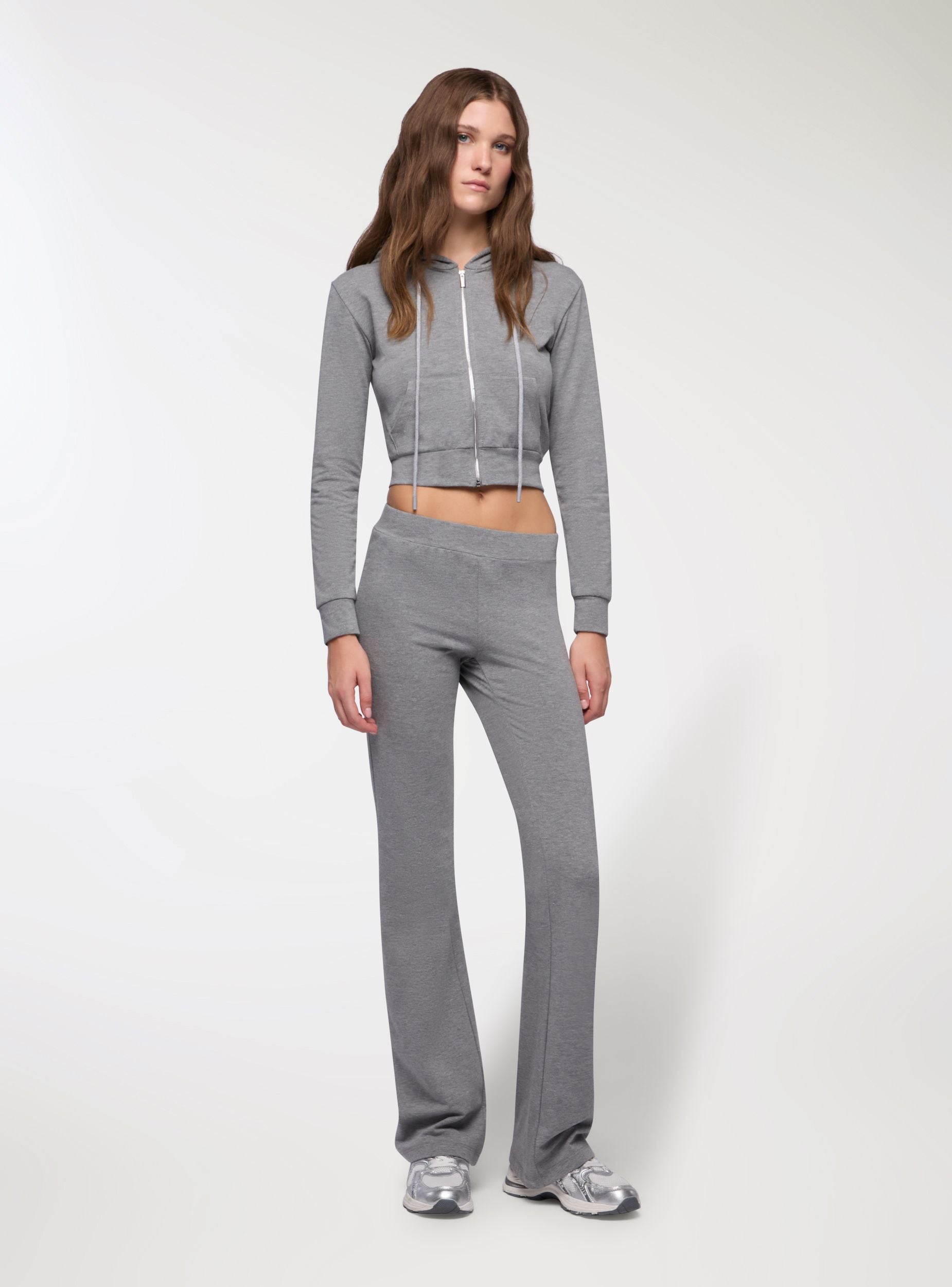 Felpa con cappuccio e zip Grigio medio melange