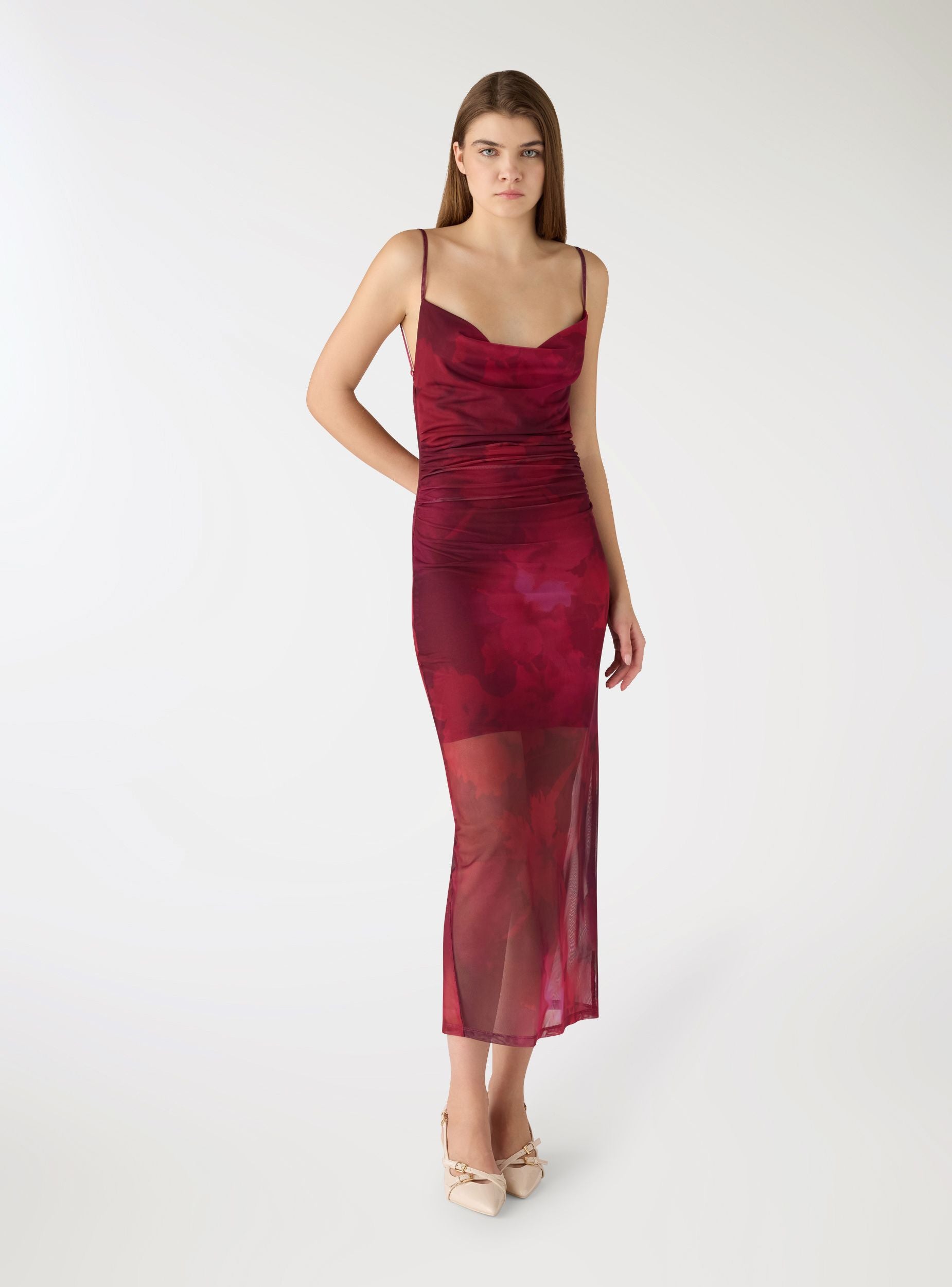 Long ombré dress with draped neckline Long ombré dress with draped neckline