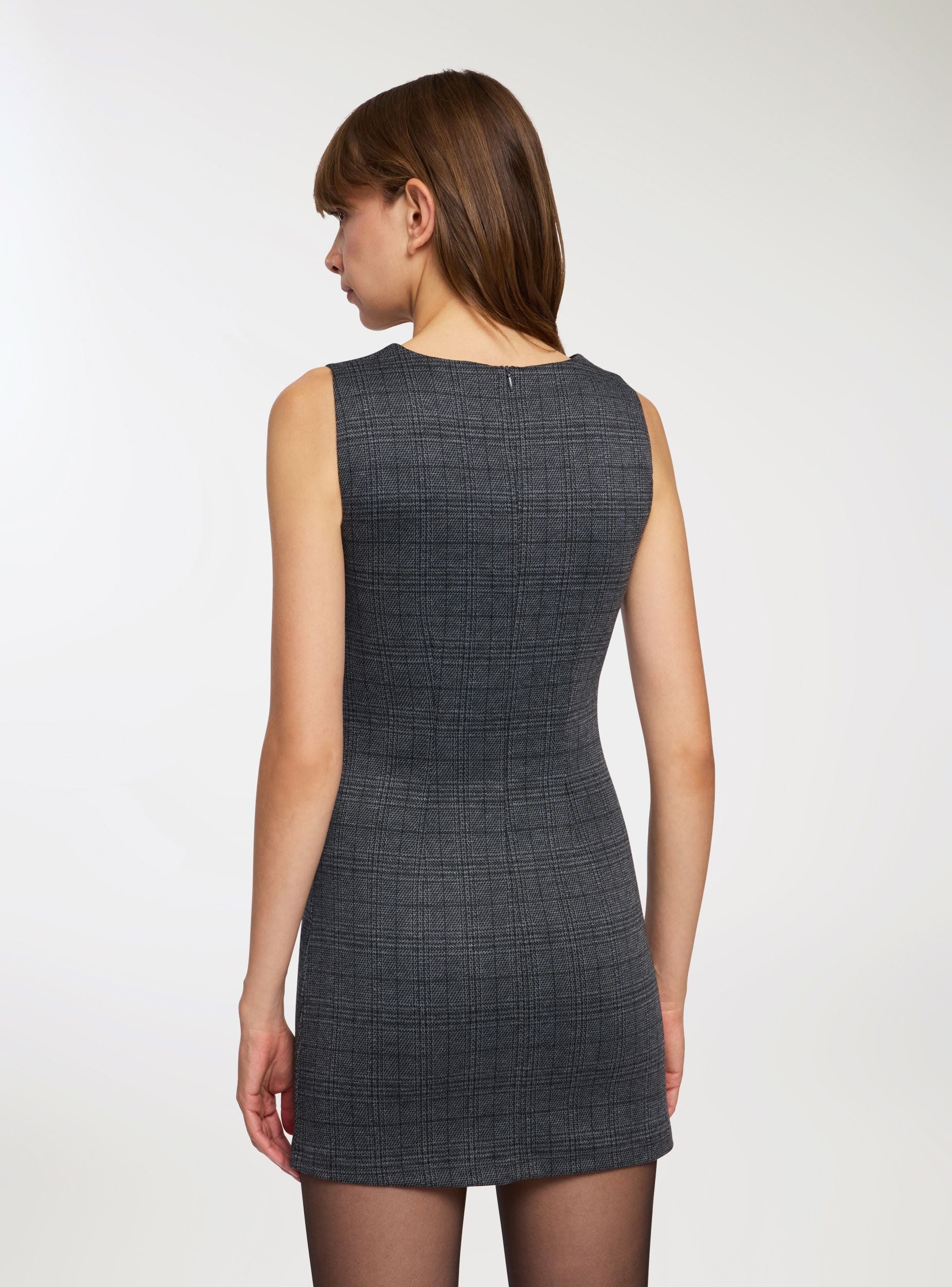 Vestito smanicato principe di Galles Var grigio scuro donna