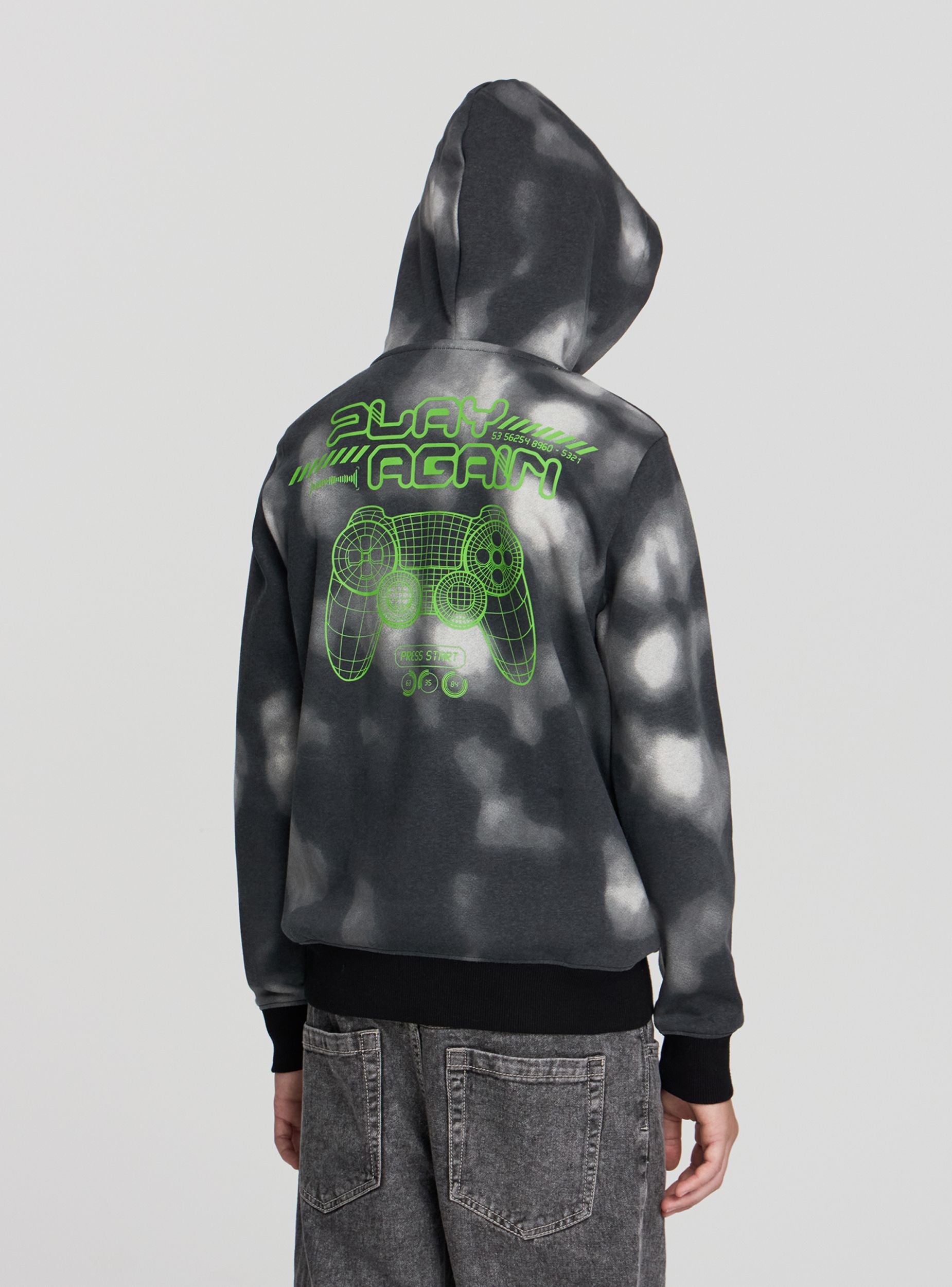 Felpa tie-dye con stampa gaming Bianco lana