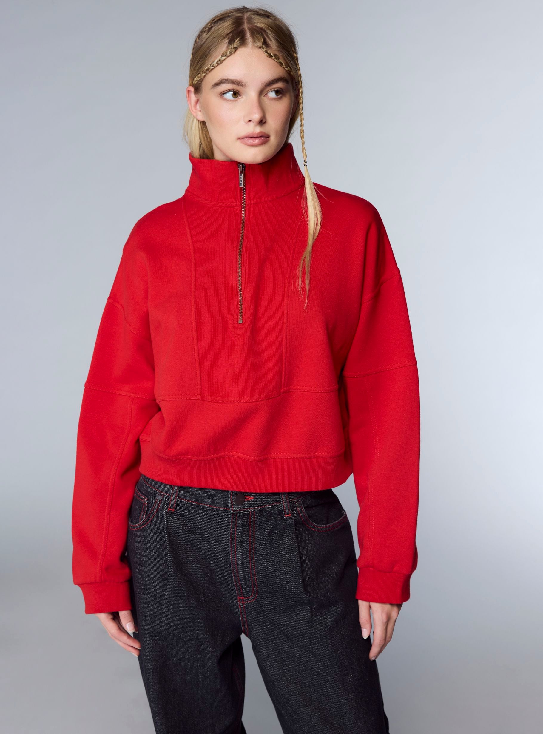 Felpa collo alto con half zip TRNPOPLAB Rosso scuro