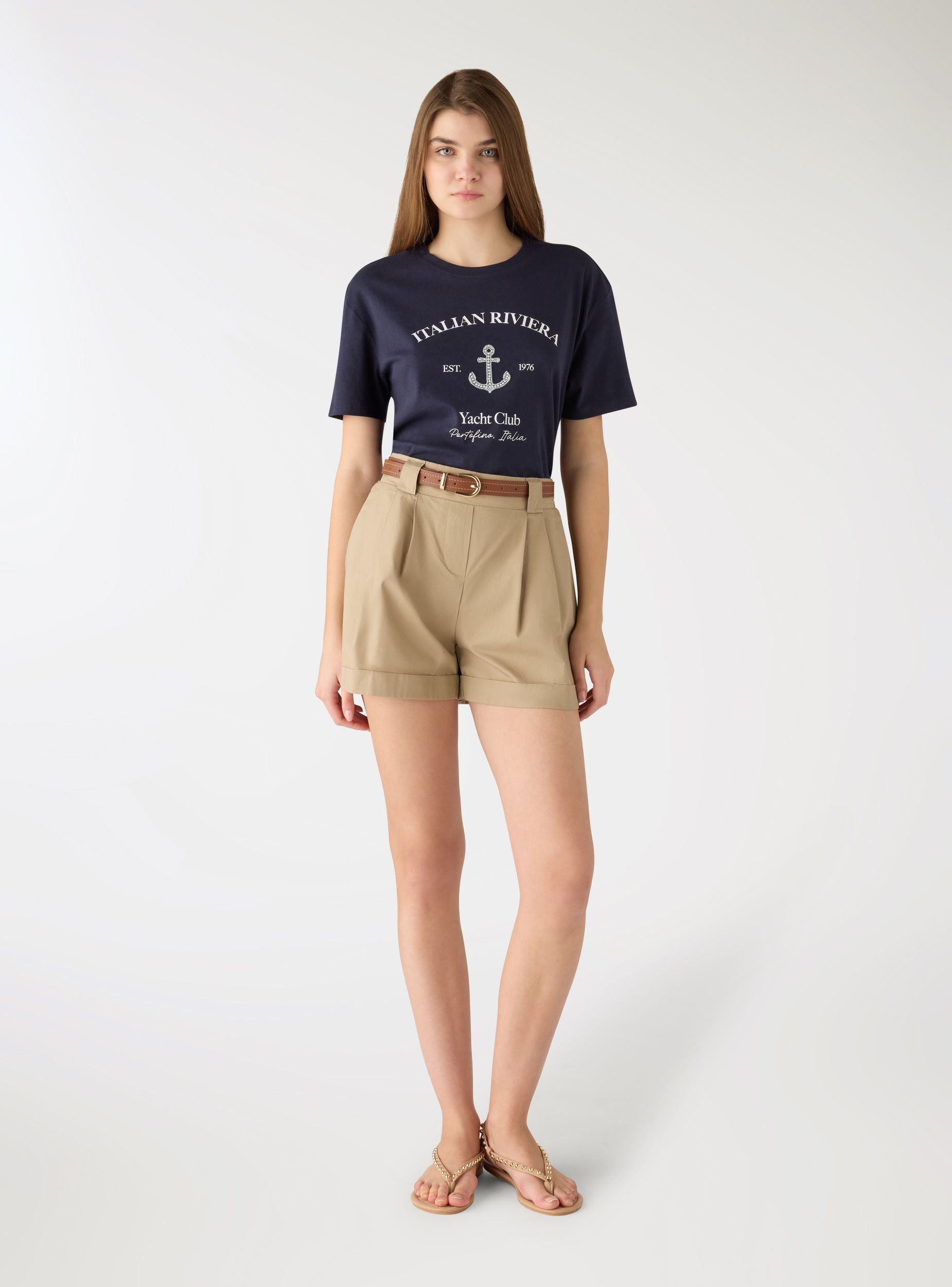 T-shirt ampia con stampa marina Blu scuro