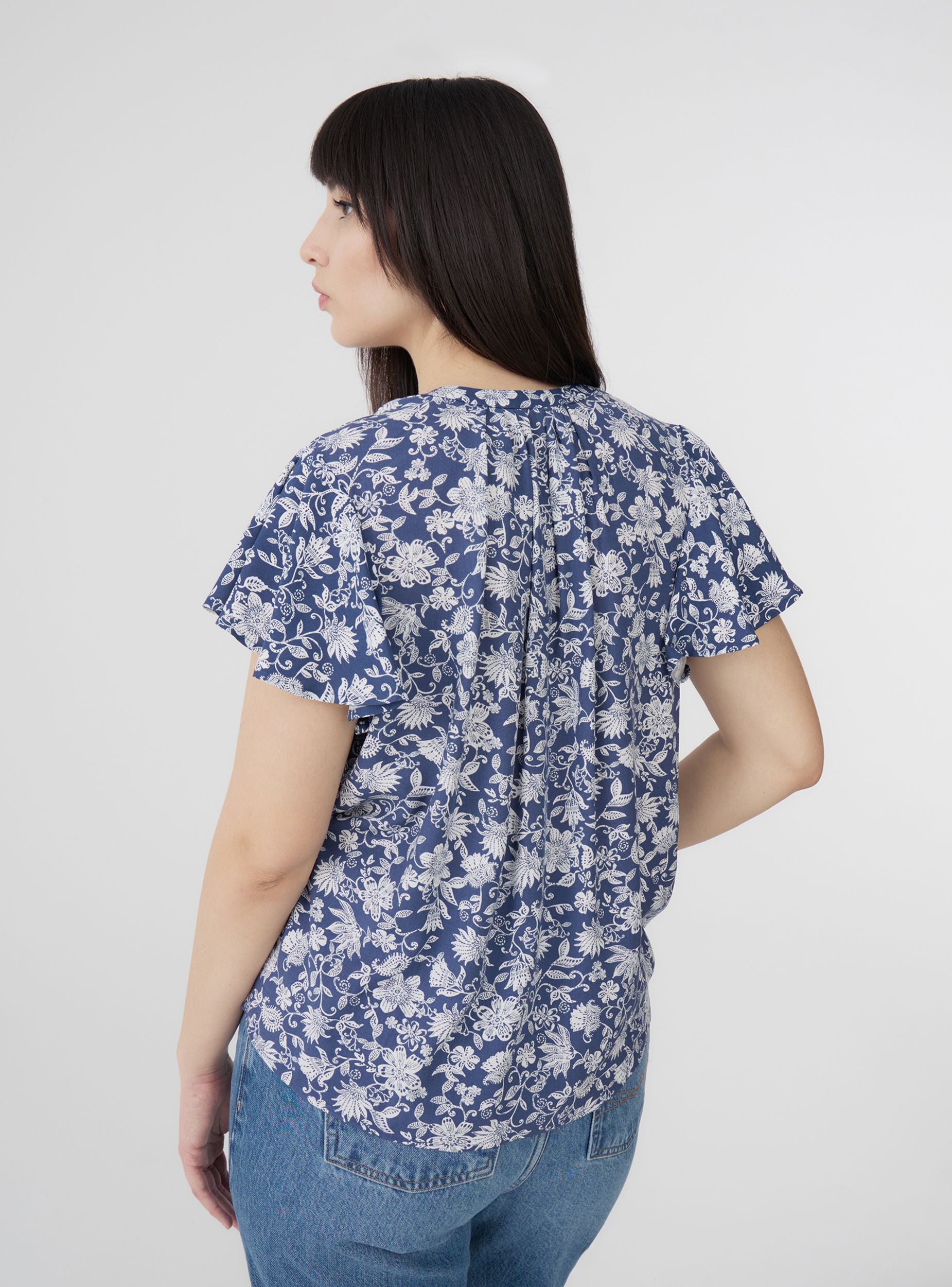 Blusa fantasia a maniche corte Var blu scuro