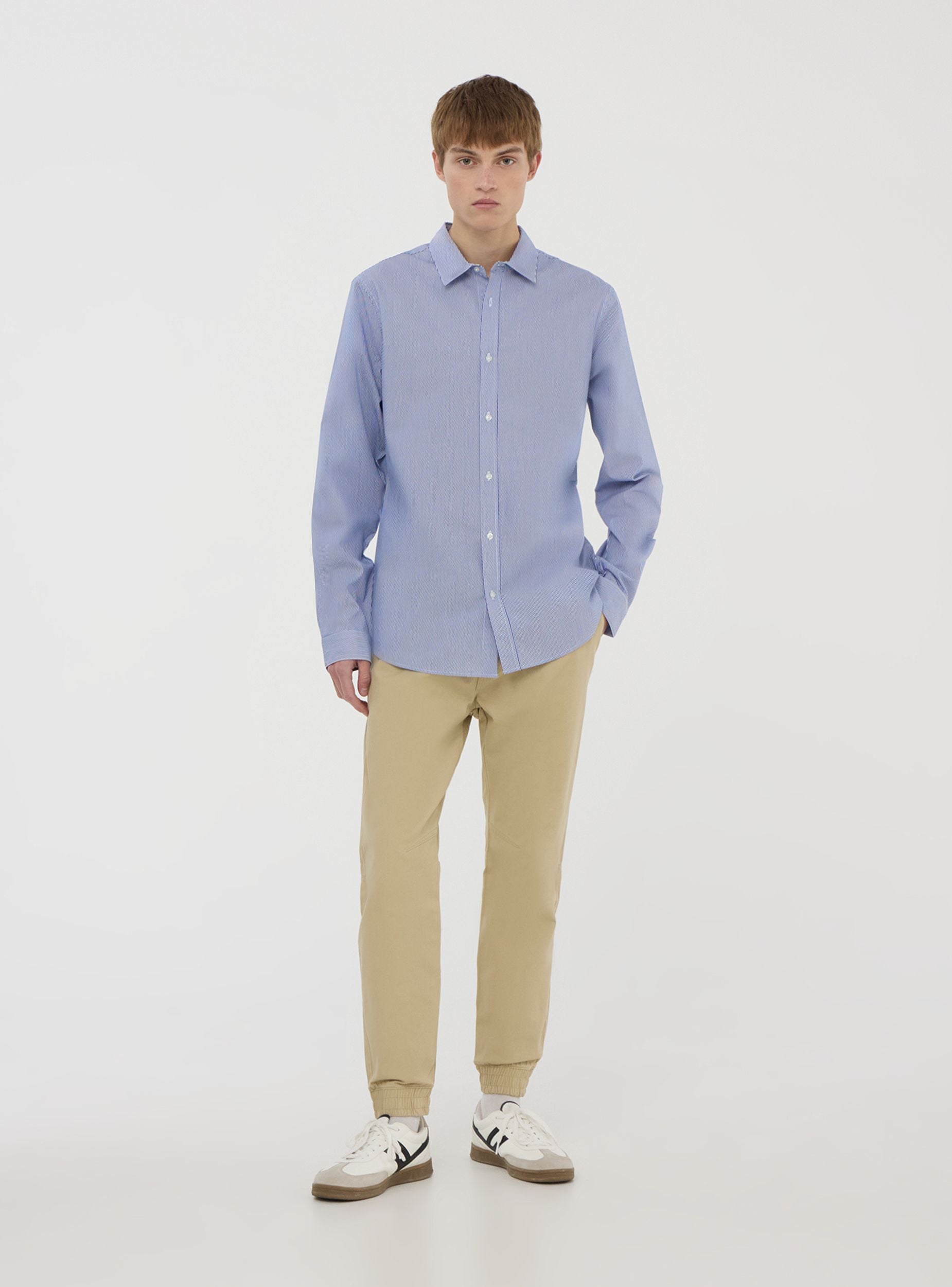 Camicia a righe in popeline stretch Var blu navy