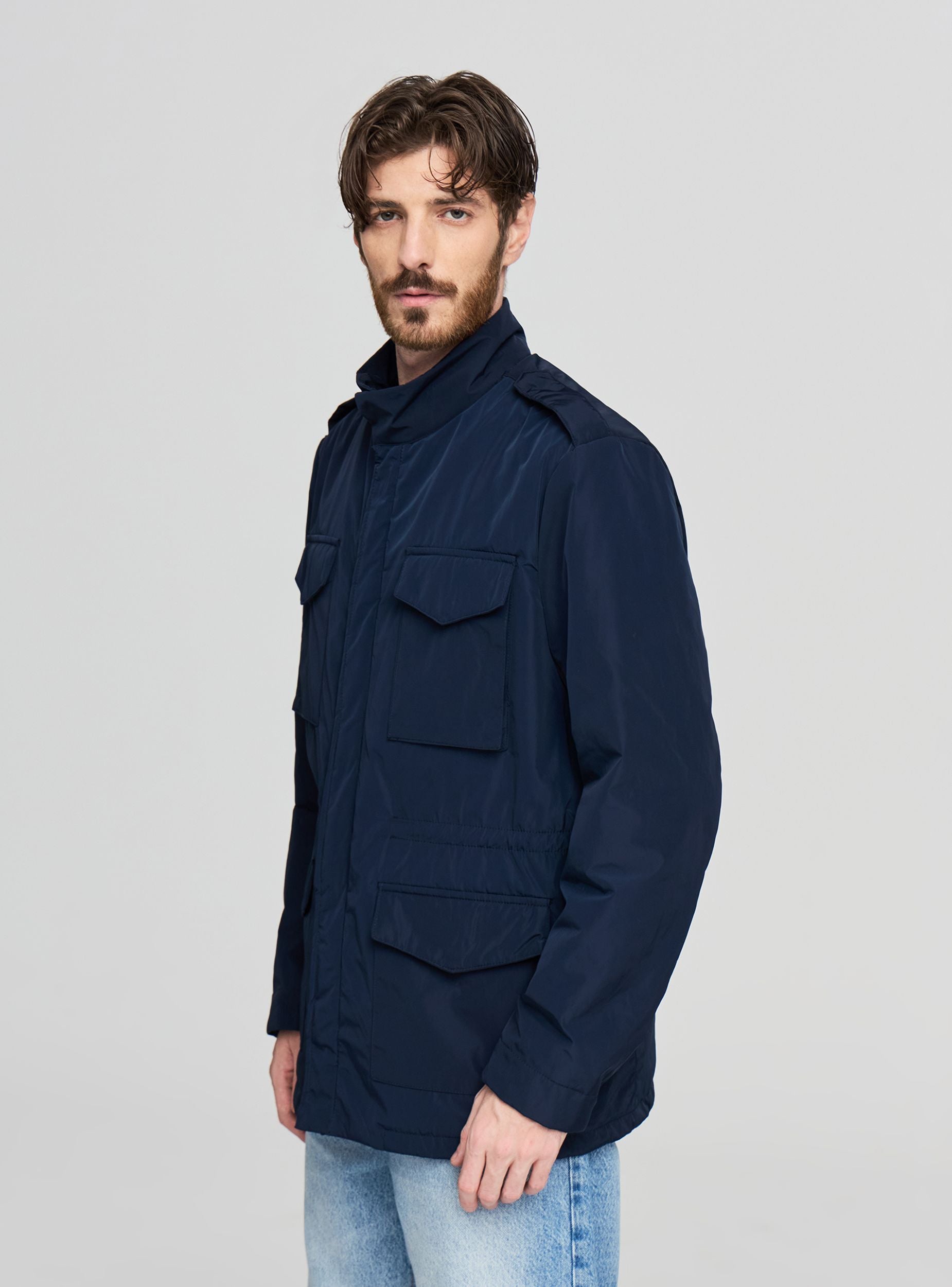 Giubbotto schacket a tinta unita Blu navy