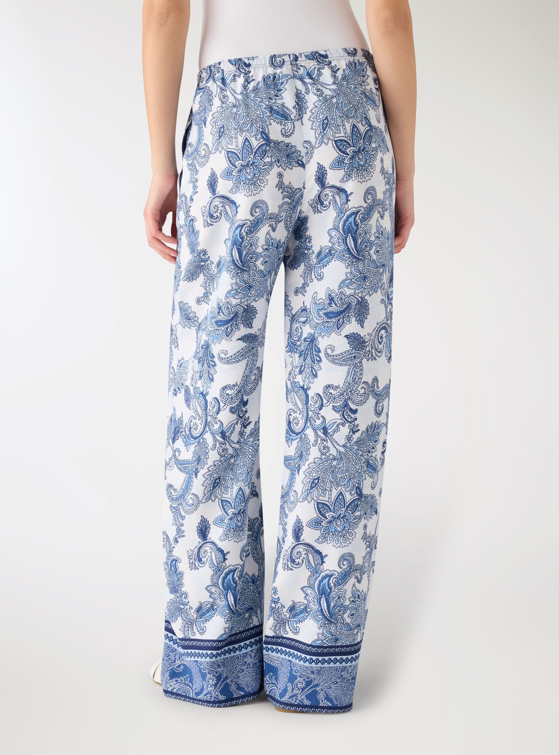 Pantaloni wide leg con stampa cachemire Var blu scuro