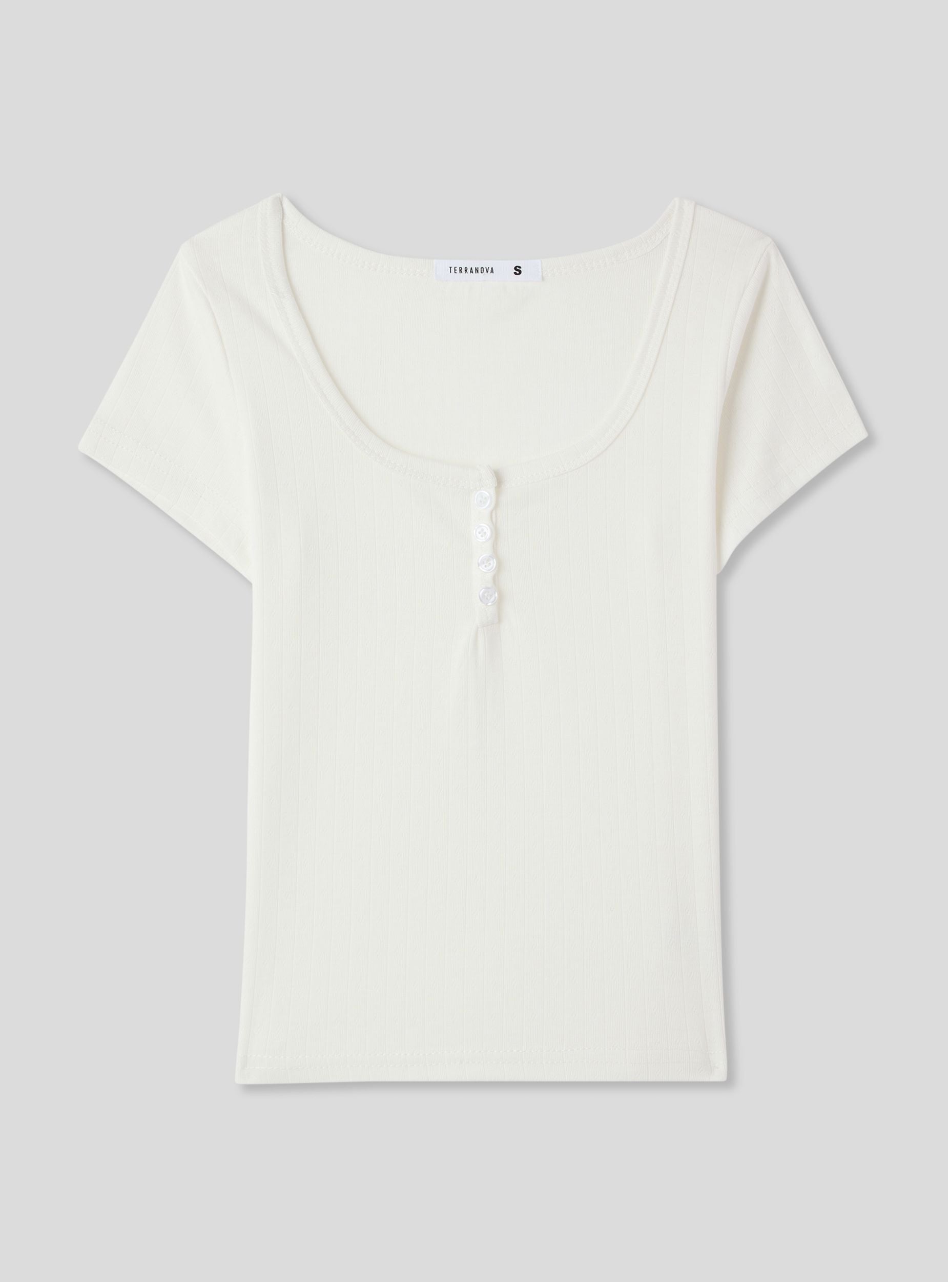 T-shirt serafino crop Bianco lana donna