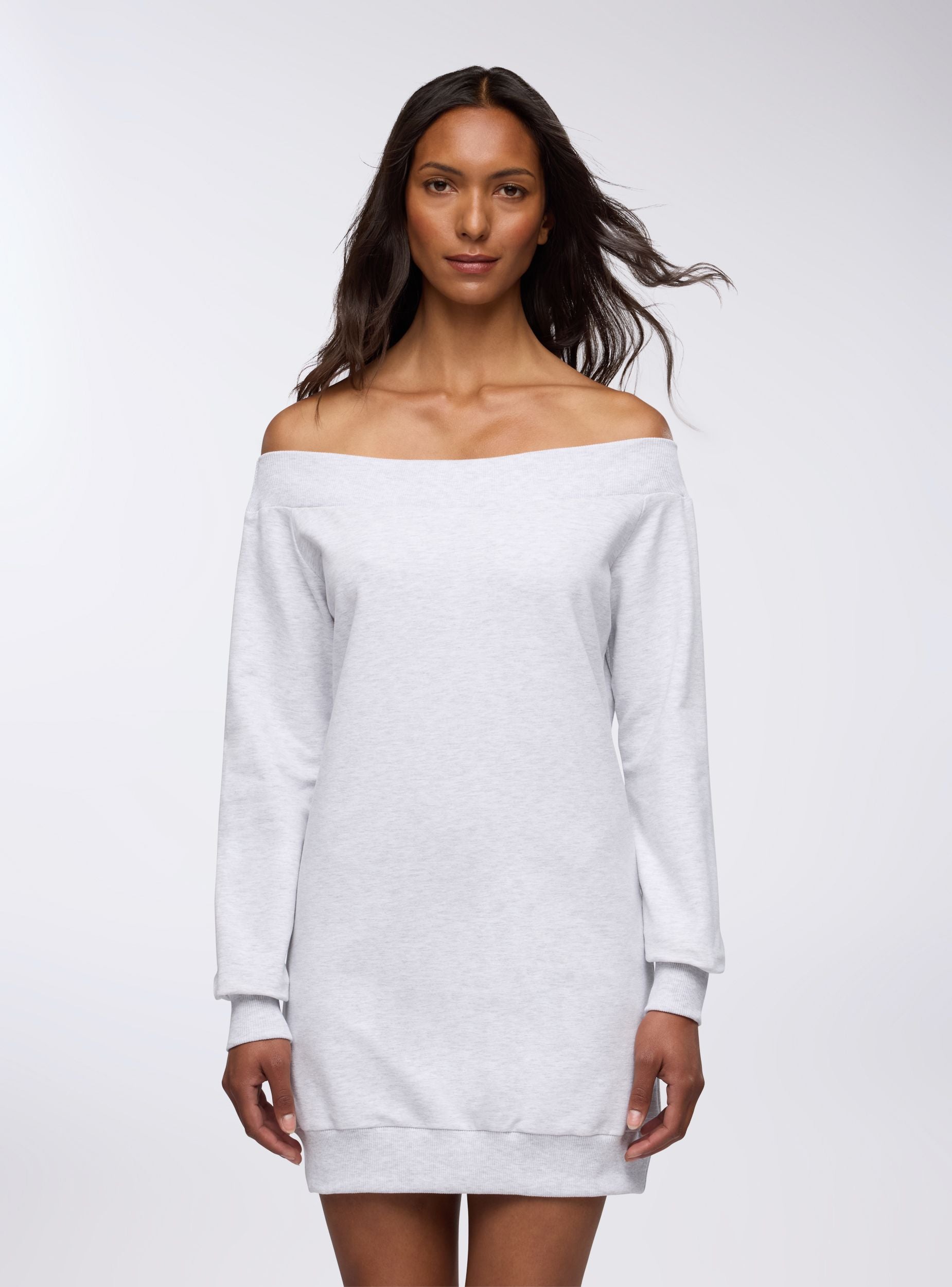 Sweatshirt dress with bare shoulders
