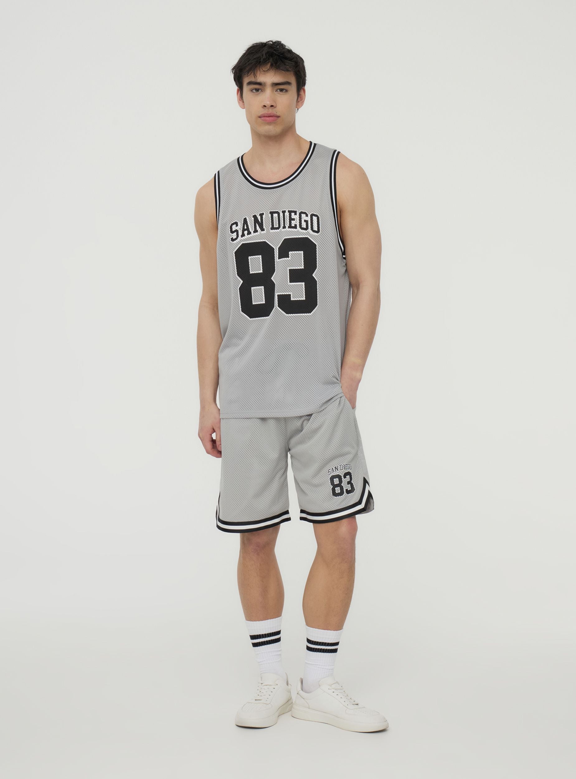 Canotta a rete basket con stampa Grigio cemento
