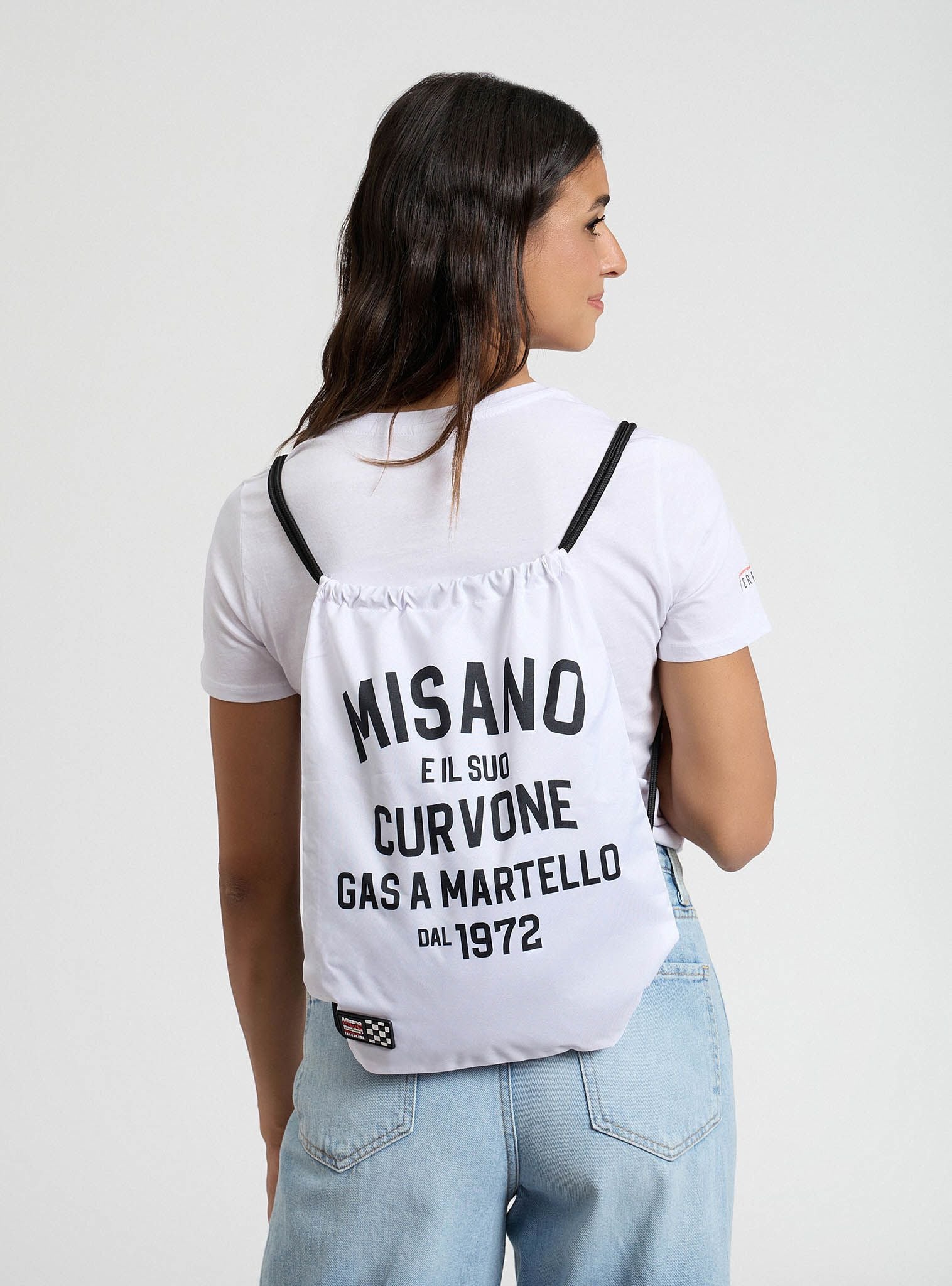Zaino a sacca con frase Bianco ottico borse