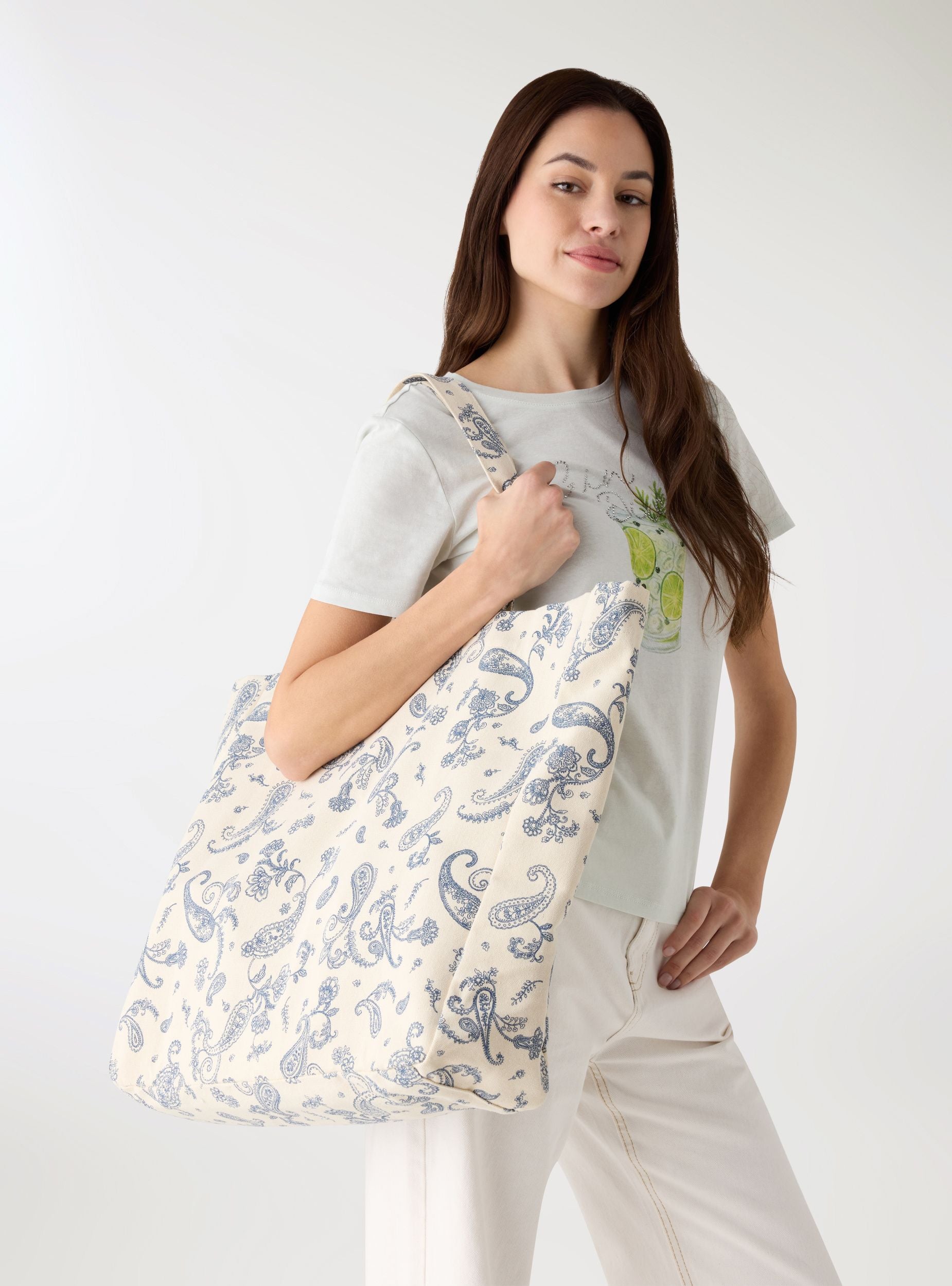 Borsa shopper con stampa paisley Var avorio borse