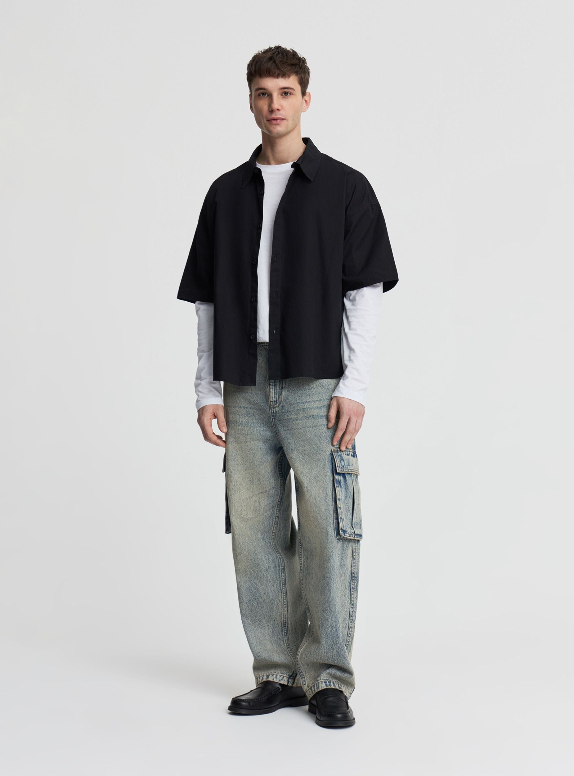 Jeans super baggy cargo a tinta unita Blu denim scuro