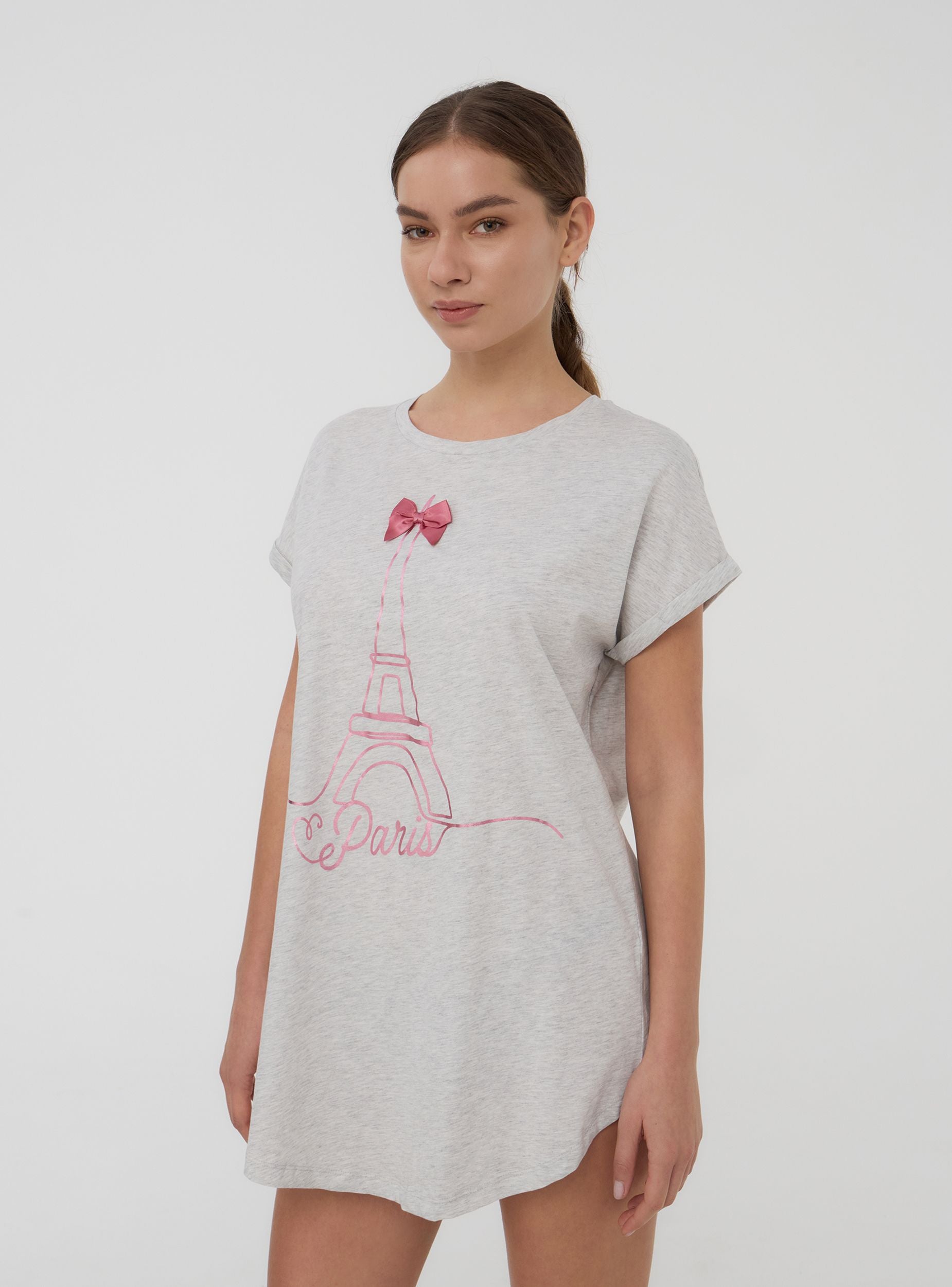 T-shirt pigiama con stampa Parigi Grigio chiaro melange donna