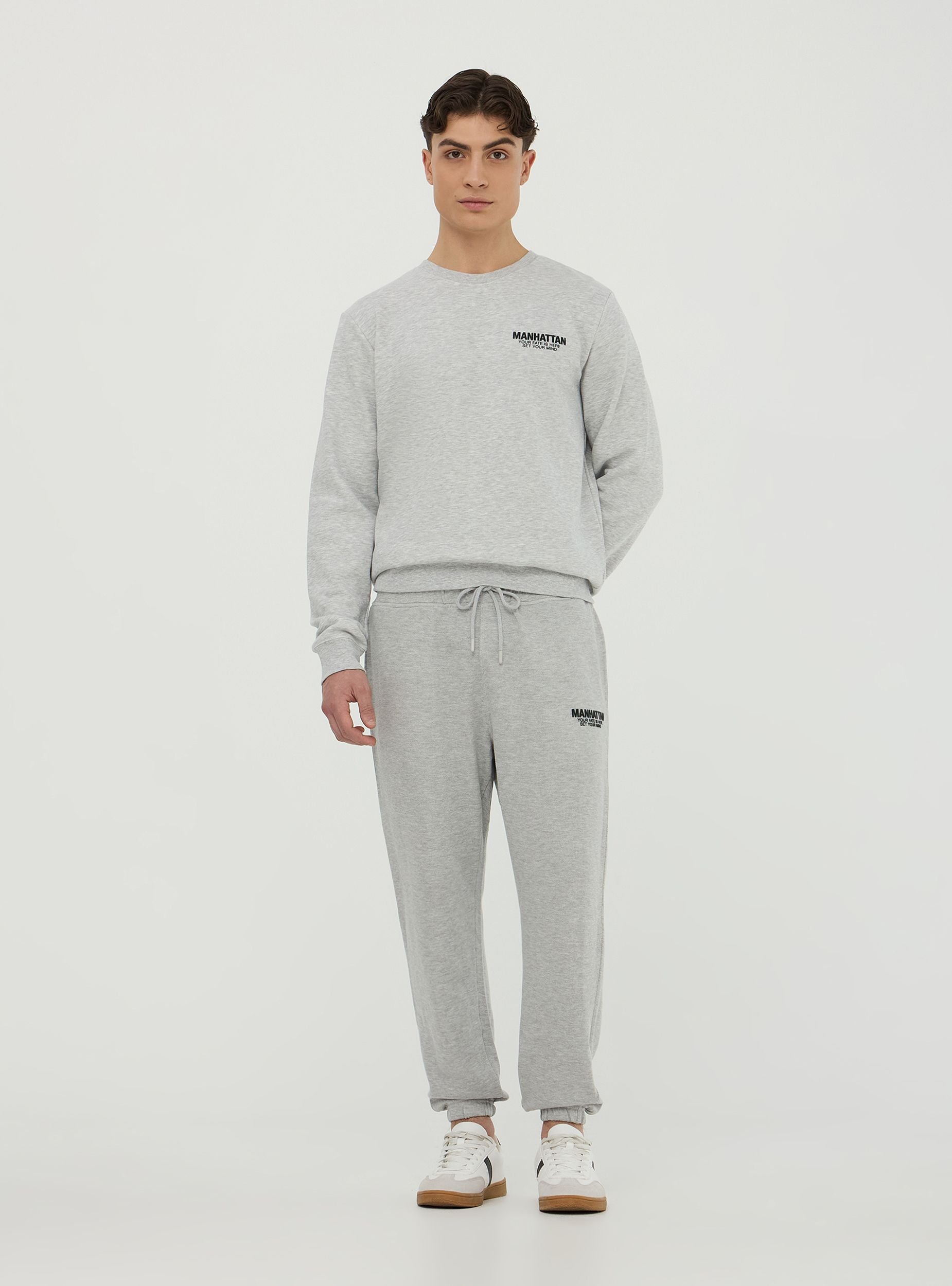 Pantaloni jogger con scritta e coulisse Grigio chiaro melange