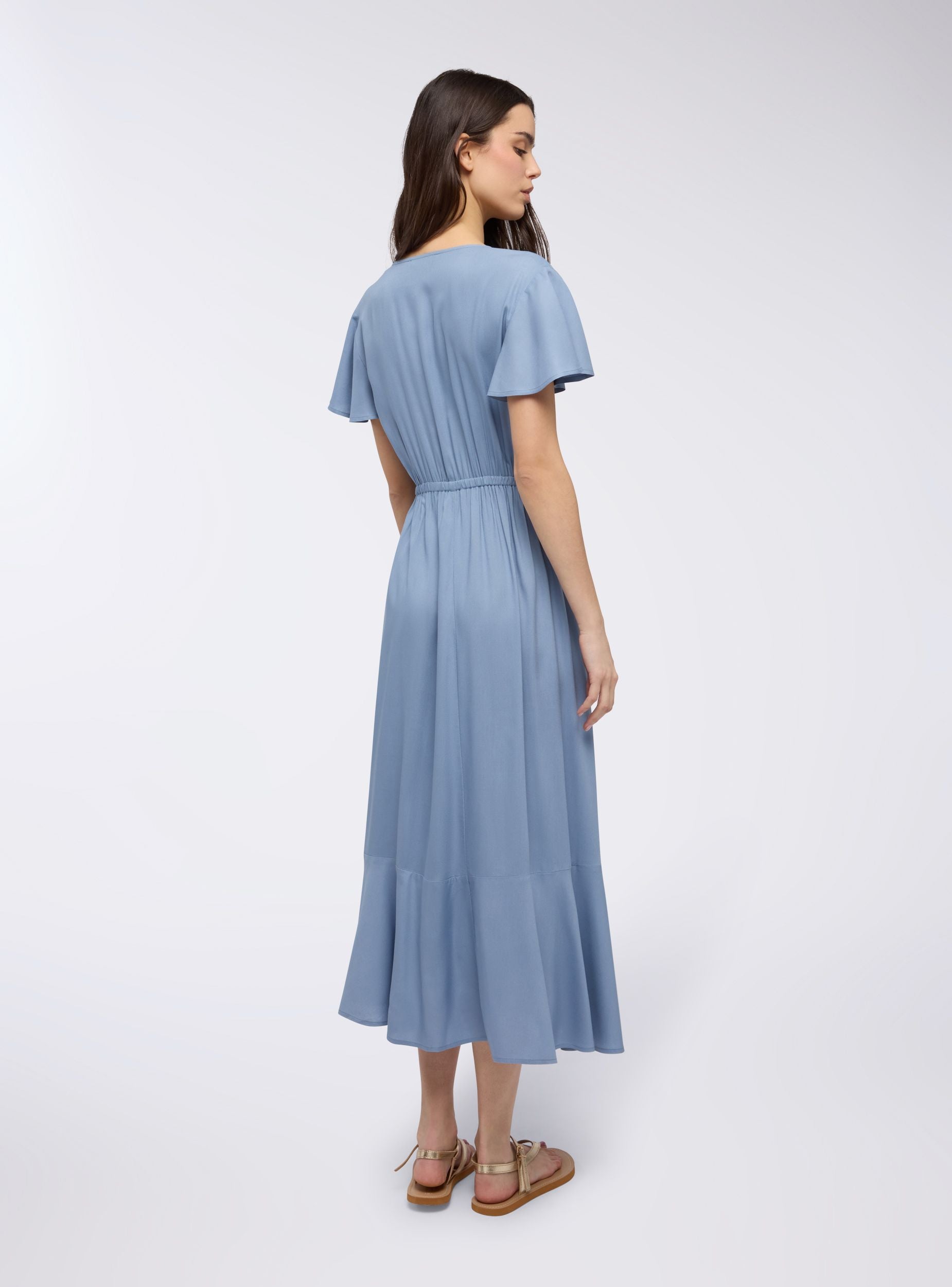 Vestito lungo a portafoglio tinta unita Blu denim donna