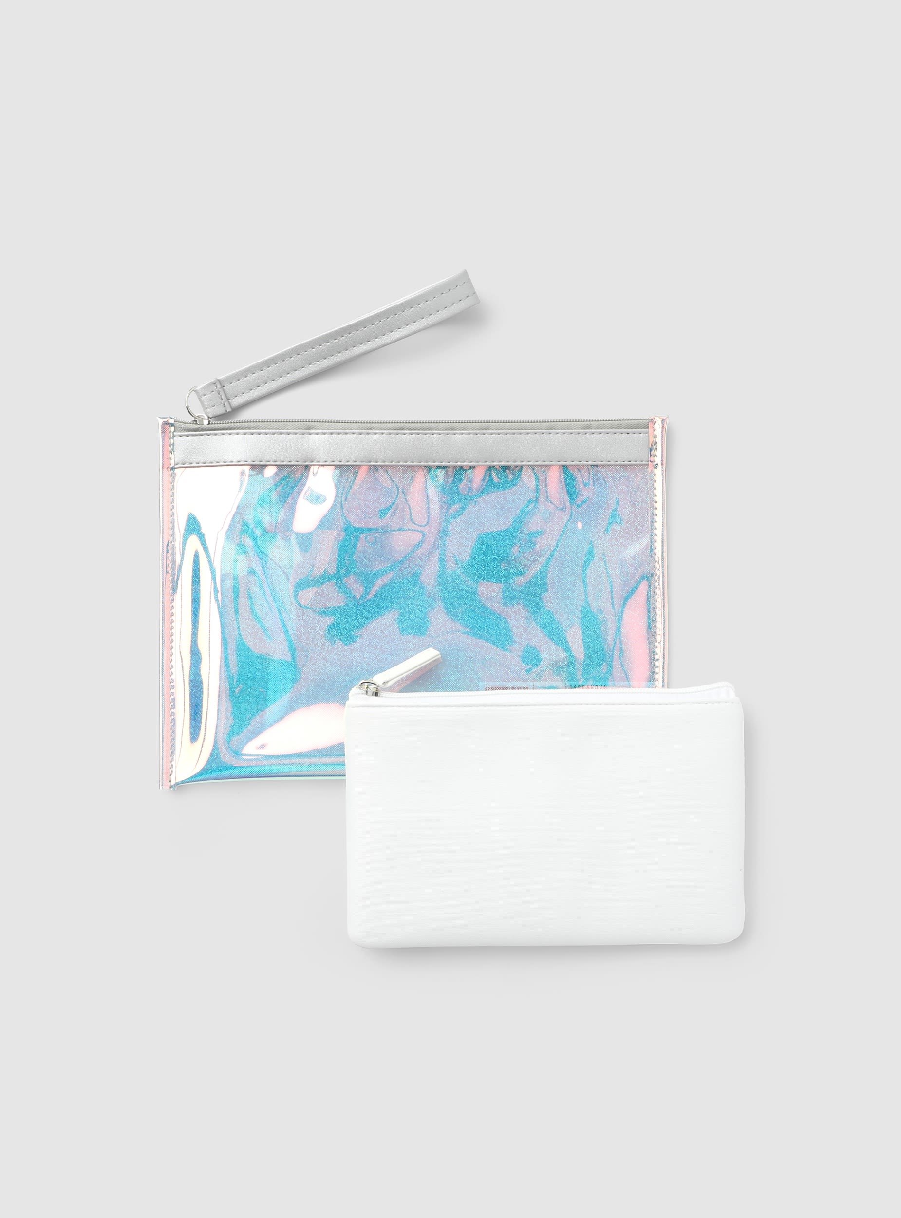 Pochette mare con effetto olografico accessori